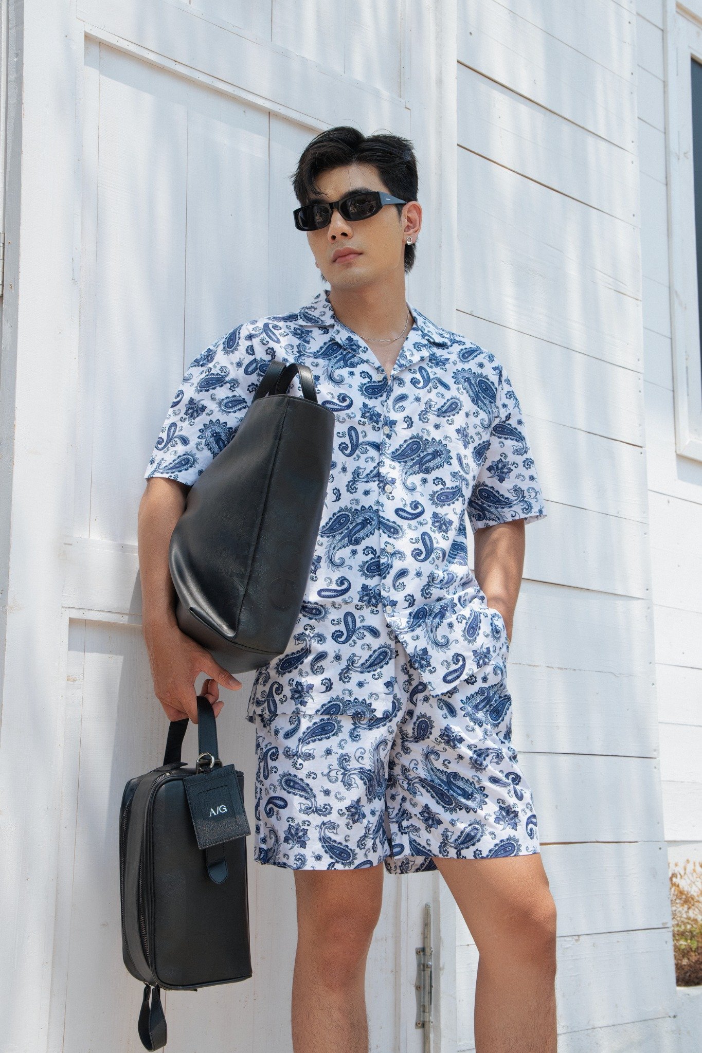 AG323 PREMIUM LOOSE FIT LINEN SHORT - LIGHT BLUE