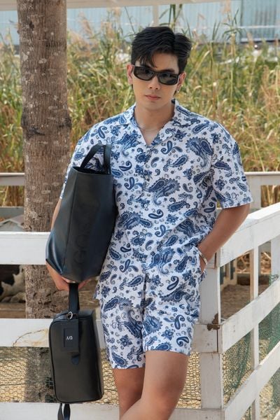  AG323 PREMIUM LOOSE FIT LINEN SHORT - LIGHT BLUE 