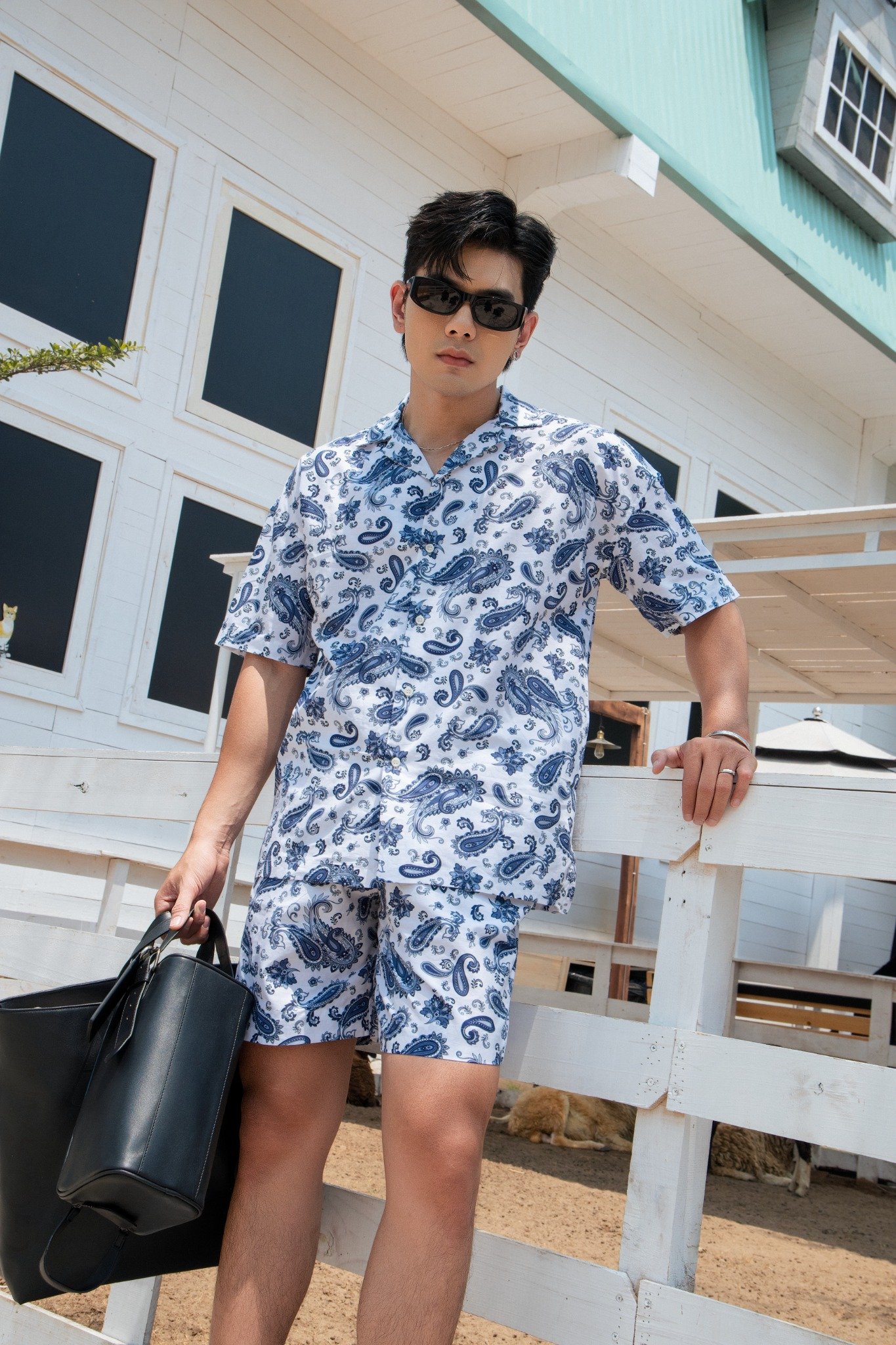 AG322 PREMIUM LOOSE FIT LINEN CUBAN SHIRT - LIGHT BLUE