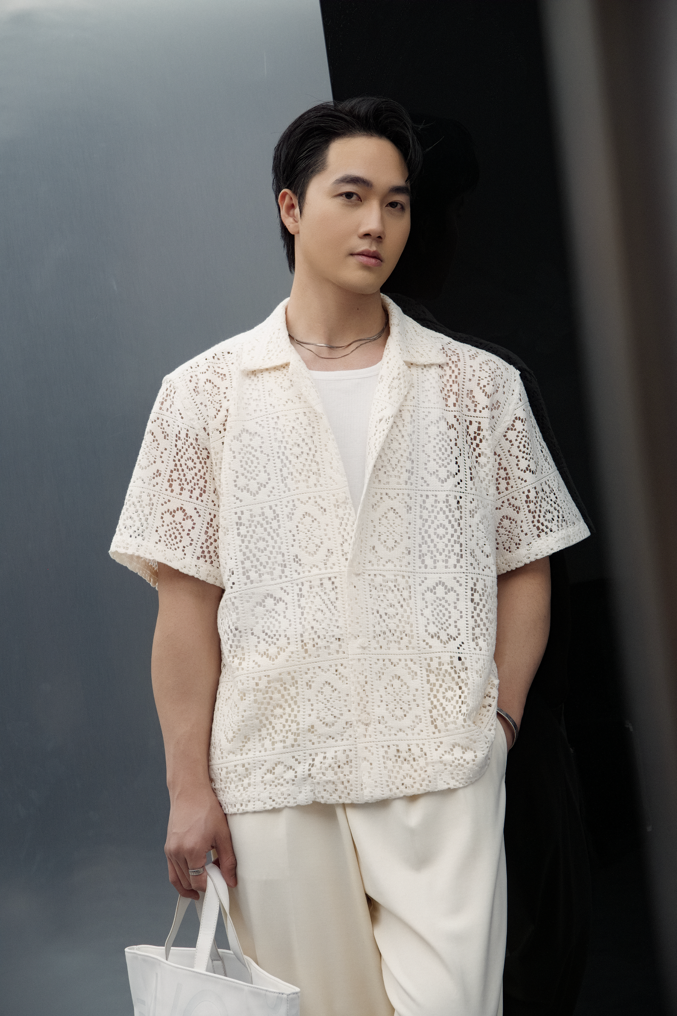 AG538 STUDIO LOOSE FIT CUBAN SHIRT - WHITE