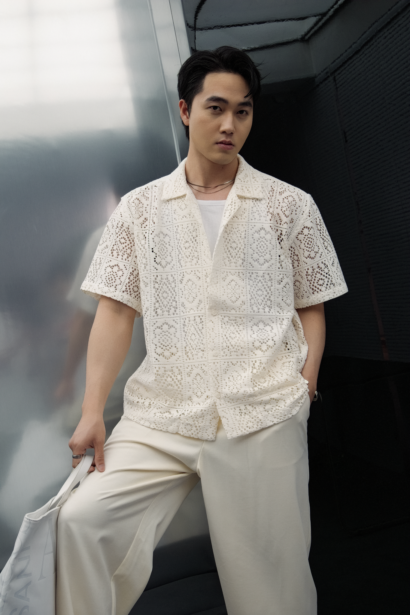 AG538 STUDIO LOOSE FIT CUBAN SHIRT - WHITE