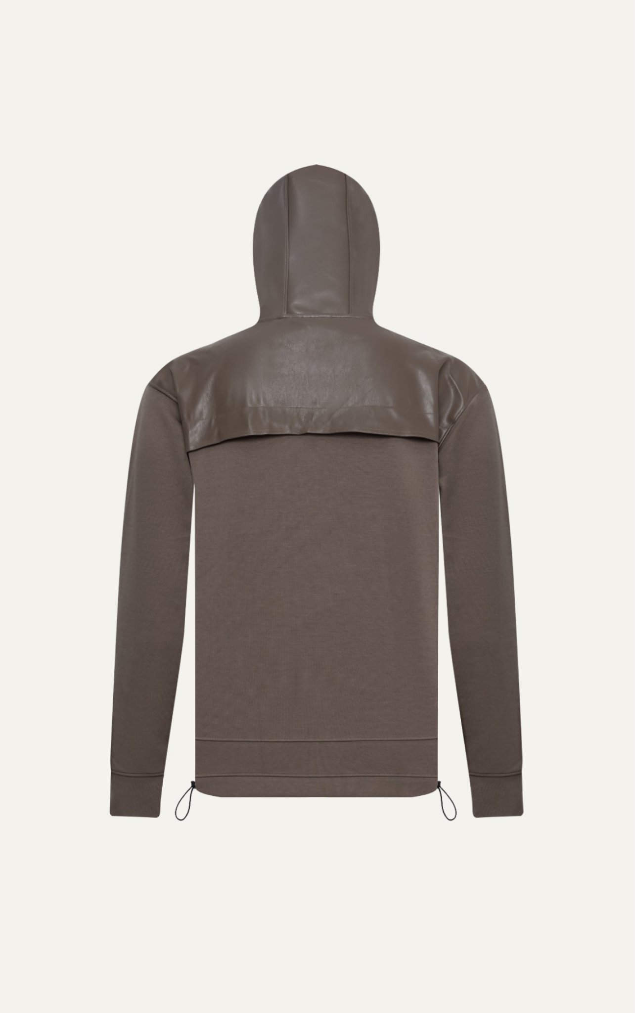 AG17 STUDIO LOOSE FIT MIXED DETAIL LEATHER HOODIE - OLIVE