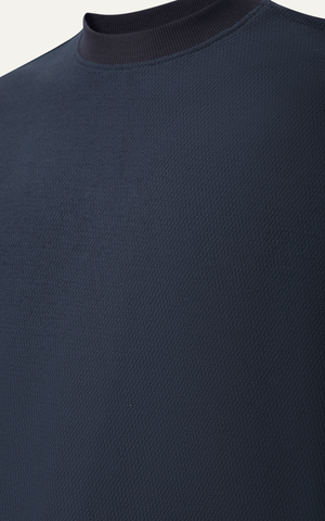 AG44 STUDIO LOOSE FIT DETAIL LOGO LEATHER T-SHIRT - DARK BLUE