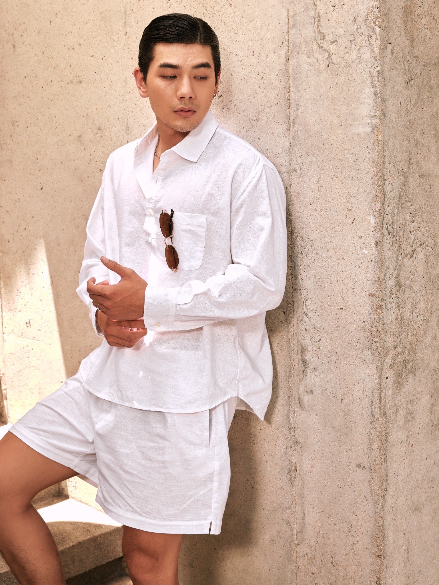 AG540 STUDIO REGULAR FIT LINEN SHIRT - WHITE
