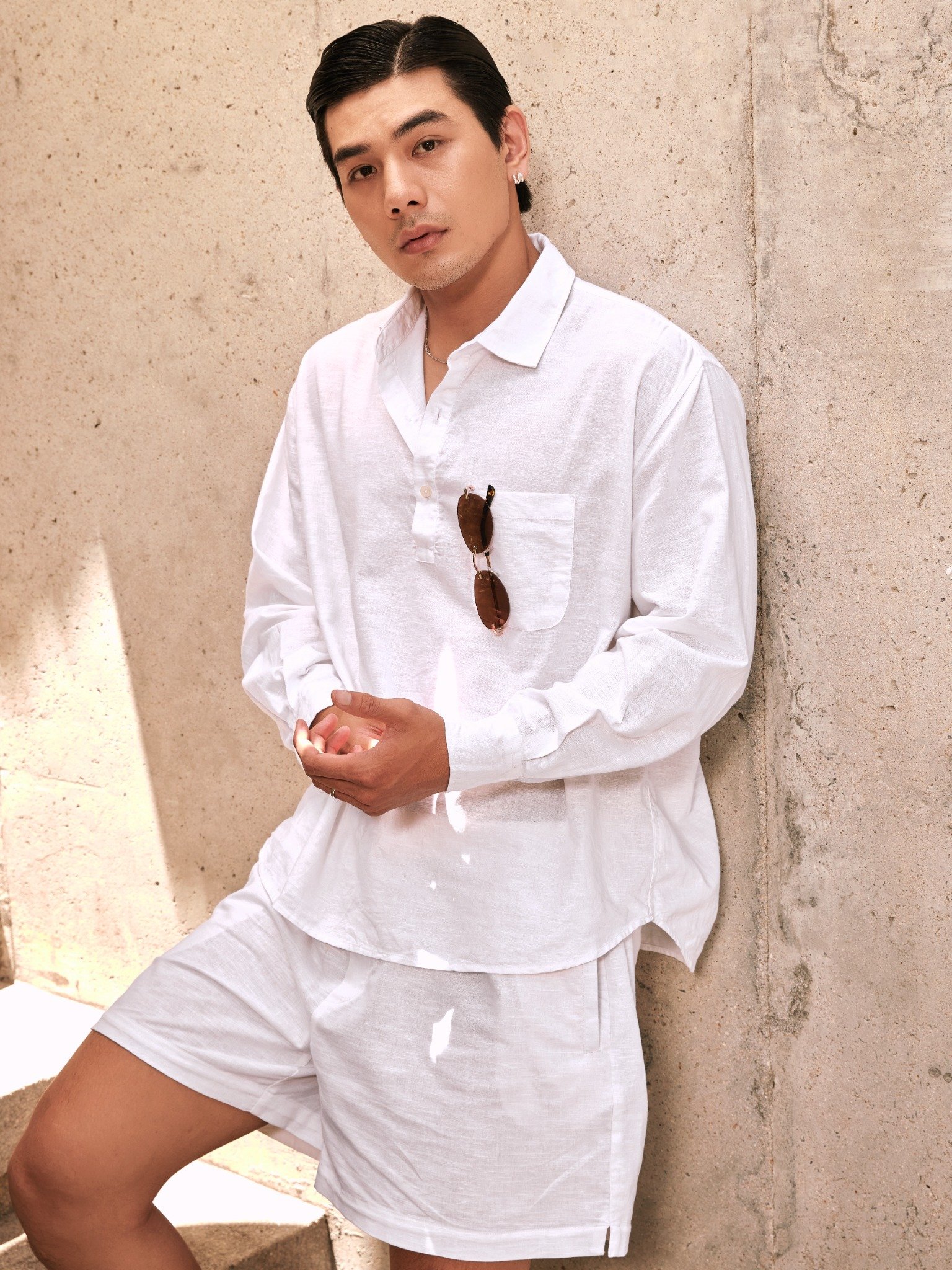 AG540 STUDIO REGULAR FIT LINEN SHIRT - WHITE
