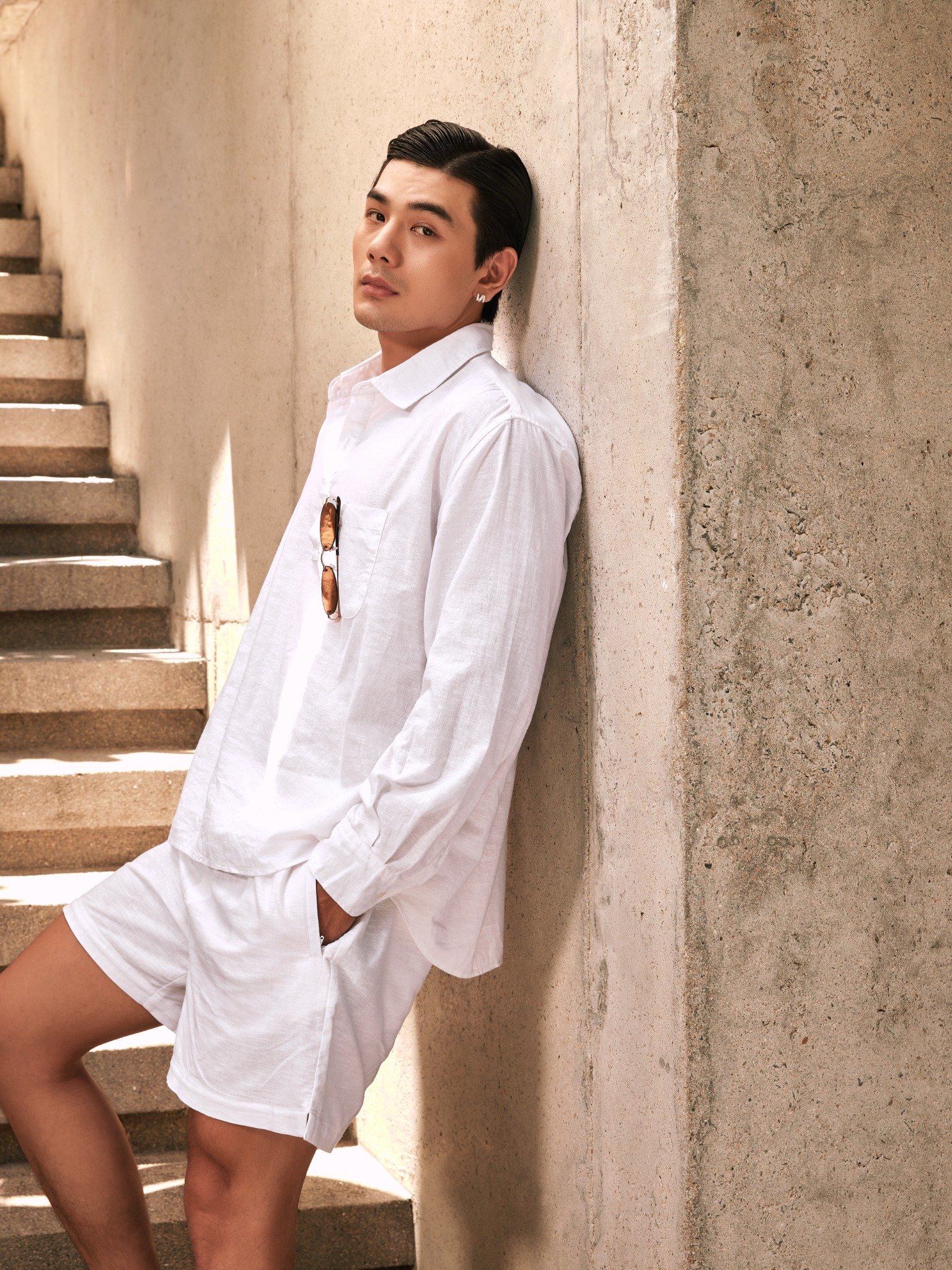 AG540 STUDIO REGULAR FIT LINEN SHIRT - WHITE