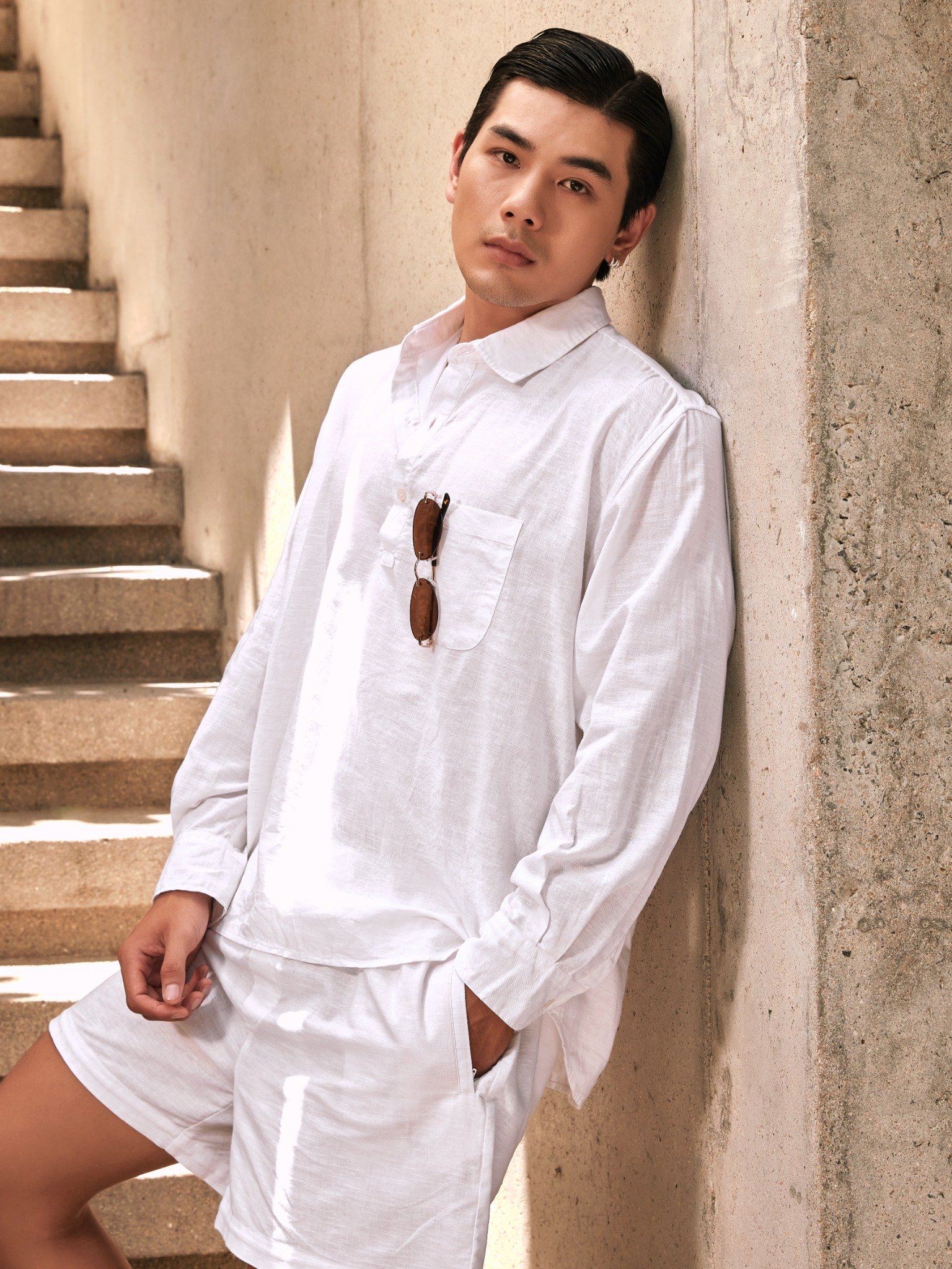 AG540 STUDIO REGULAR FIT LINEN SHIRT - WHITE