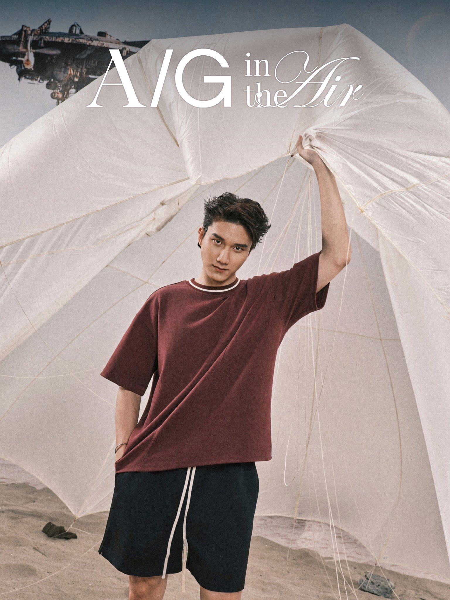 AG742 STUDIO LOOSE FIT BASIC T-SHIRT - WINE RED