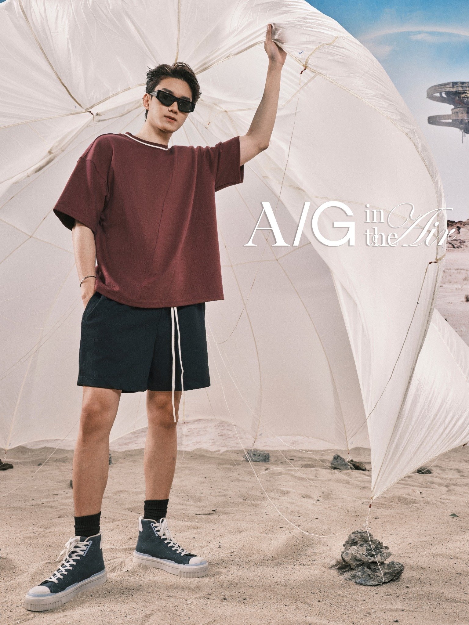 AG742 STUDIO LOOSE FIT BASIC T-SHIRT - WINE RED