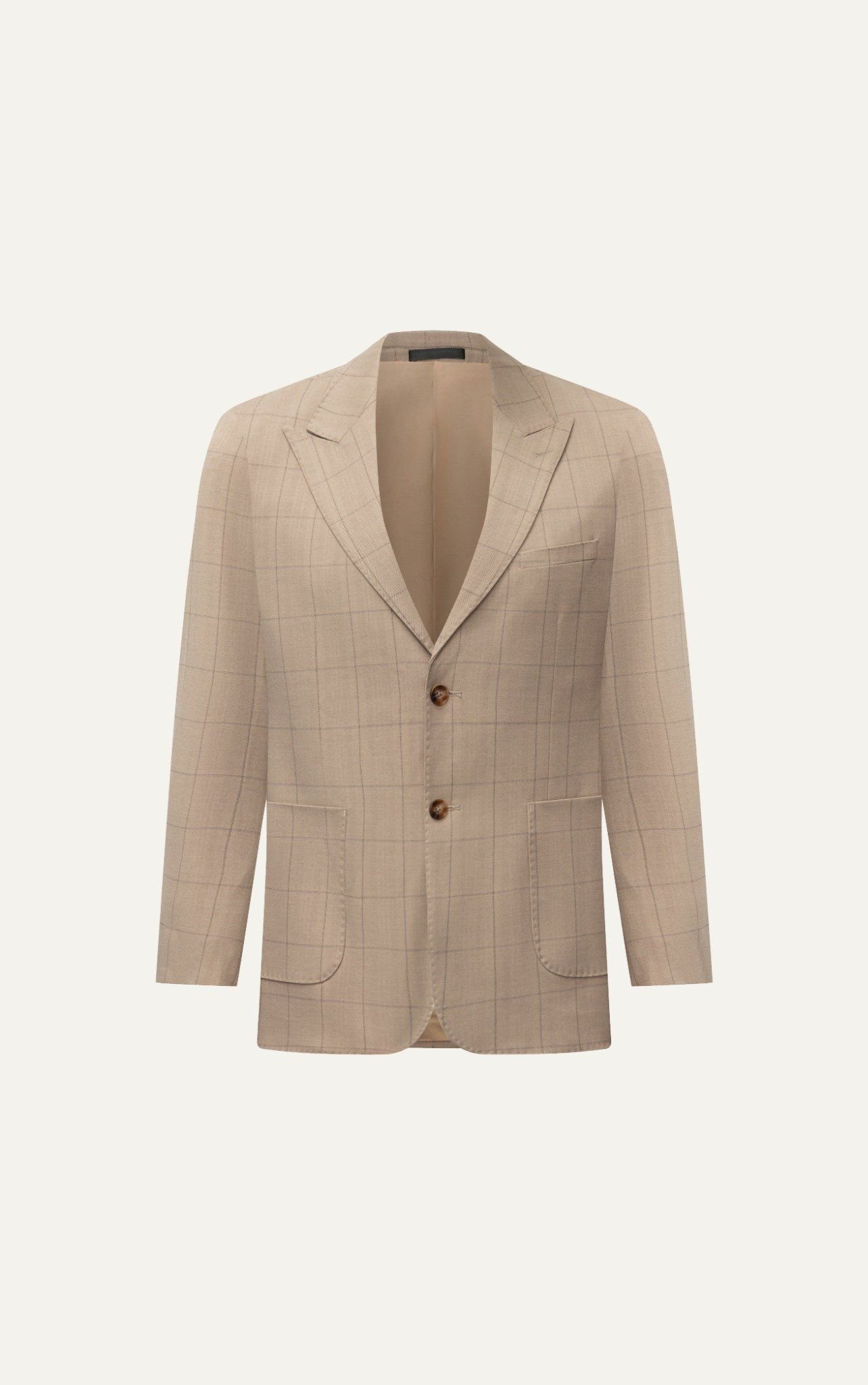  V56 PREMIUM REGULAR FIT CHECKED BLAZER - BEIGE 