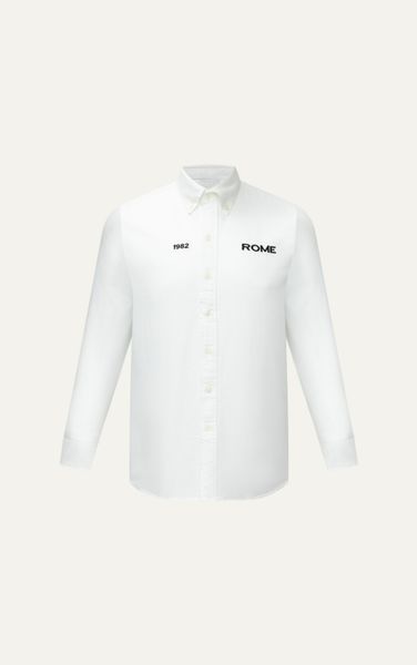  AG328 STUDIO REGULAR FIT NEW OXFORD SHIRT WITH TEXT LOGO - WHITE