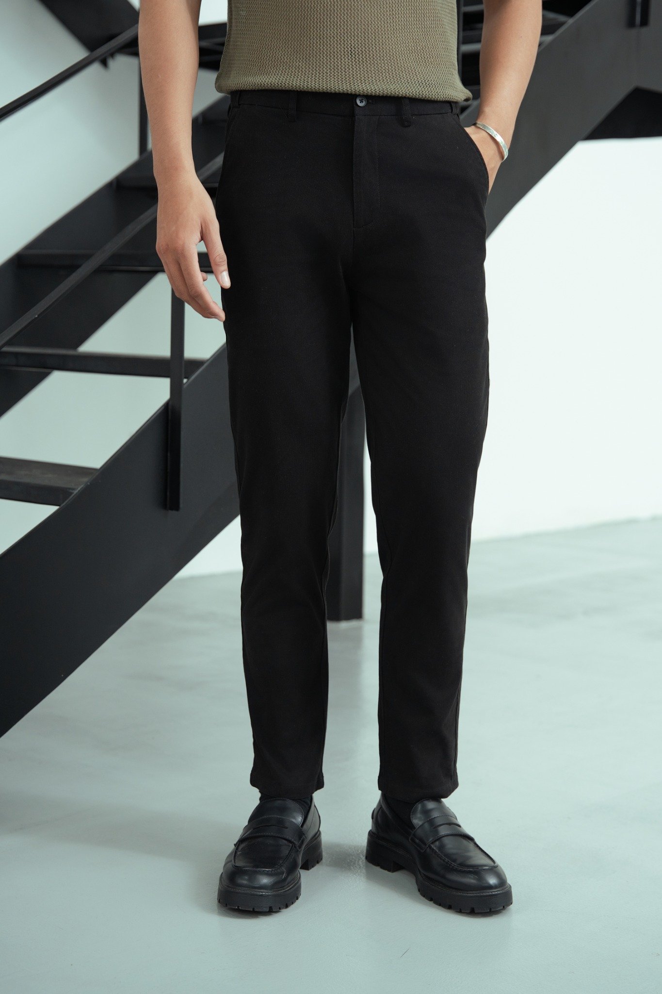 AG509 PREMIUM SLIMFIT ELASTIC WAIST KHAKI TROUSERS - BLACK