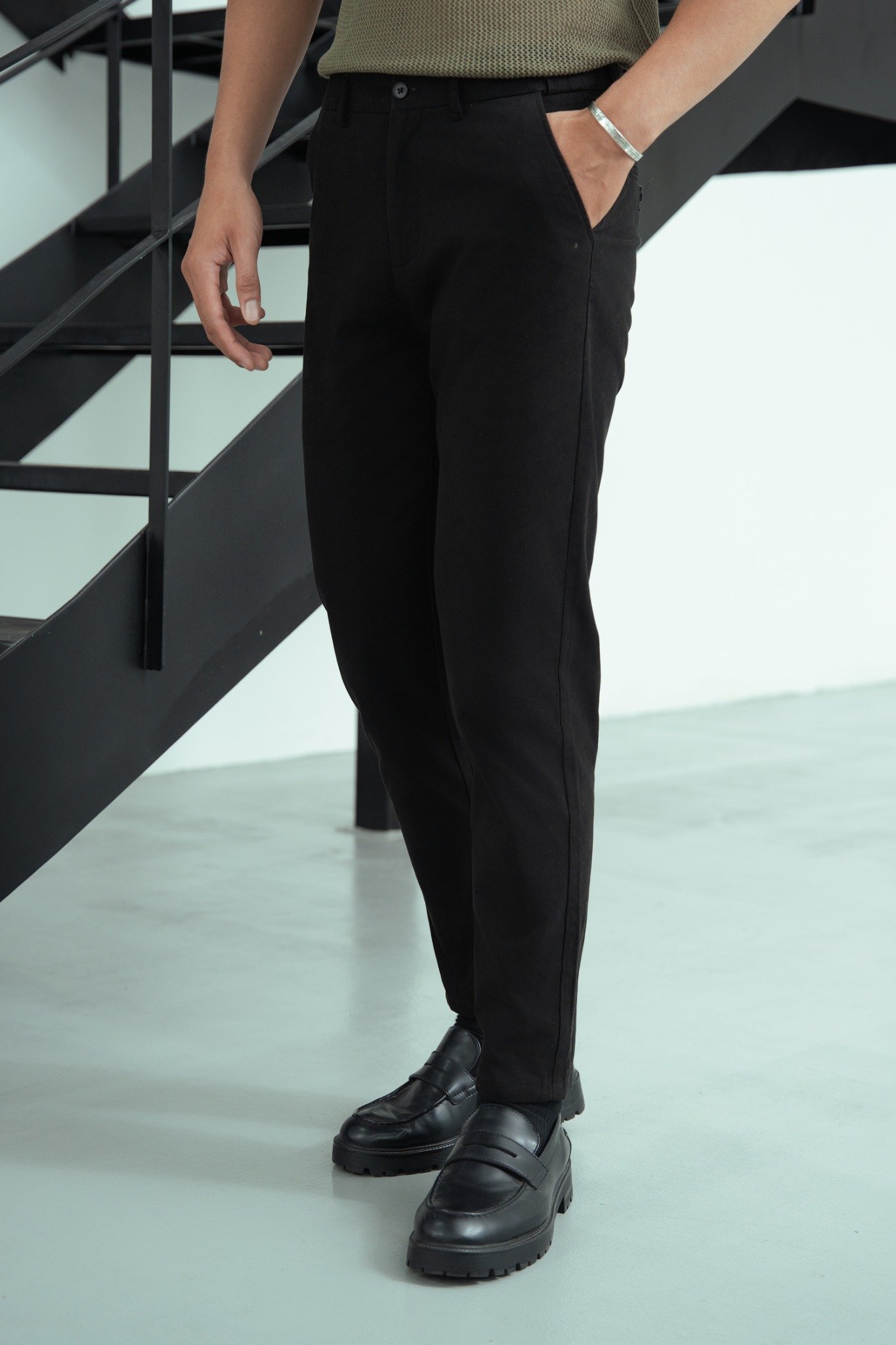 AG509 PREMIUM SLIMFIT ELASTIC WAIST KHAKI TROUSERS - BLACK
