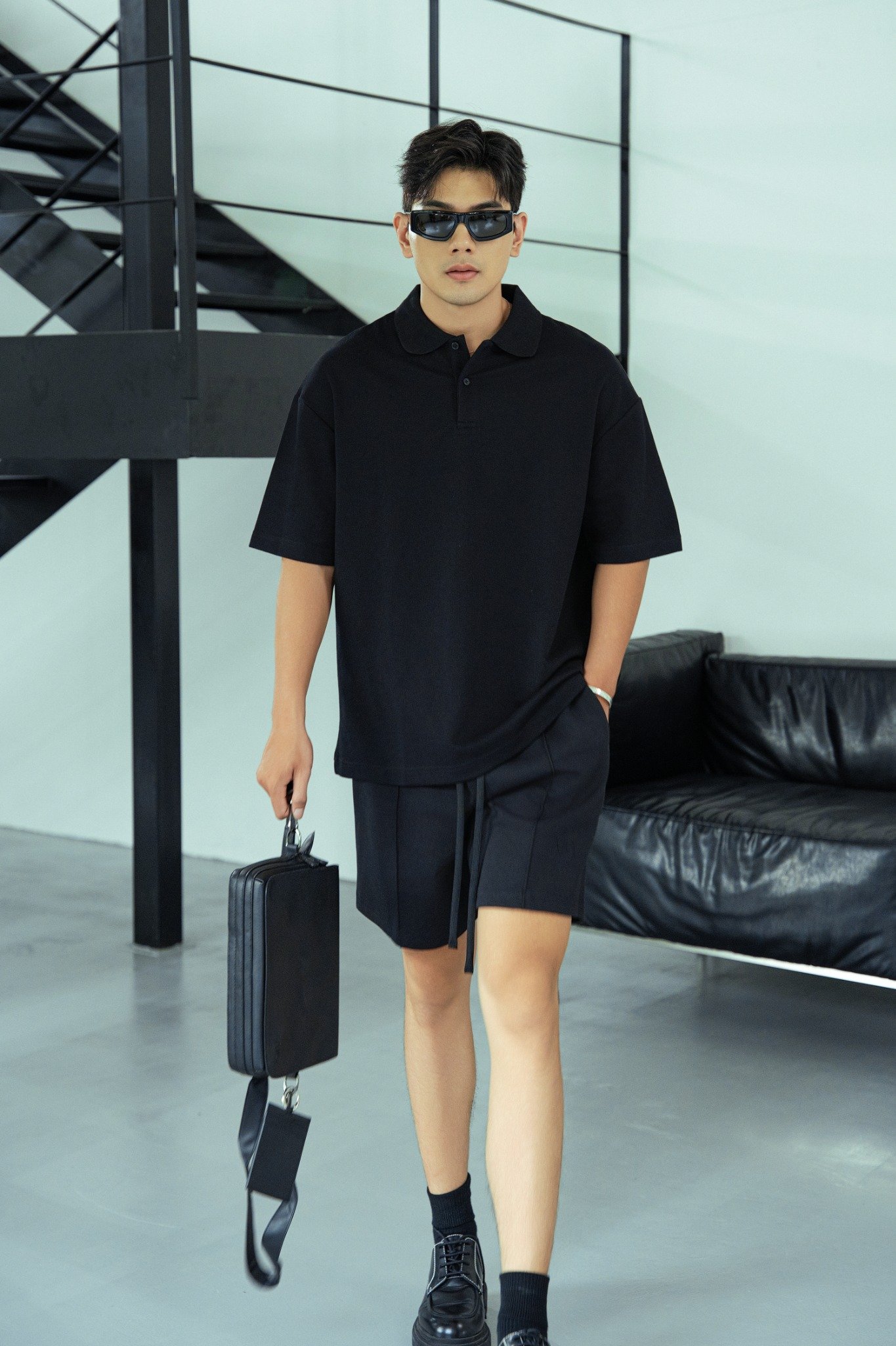 AG001 STUDIO LOOSE FIT BASIC POLO - BLACK