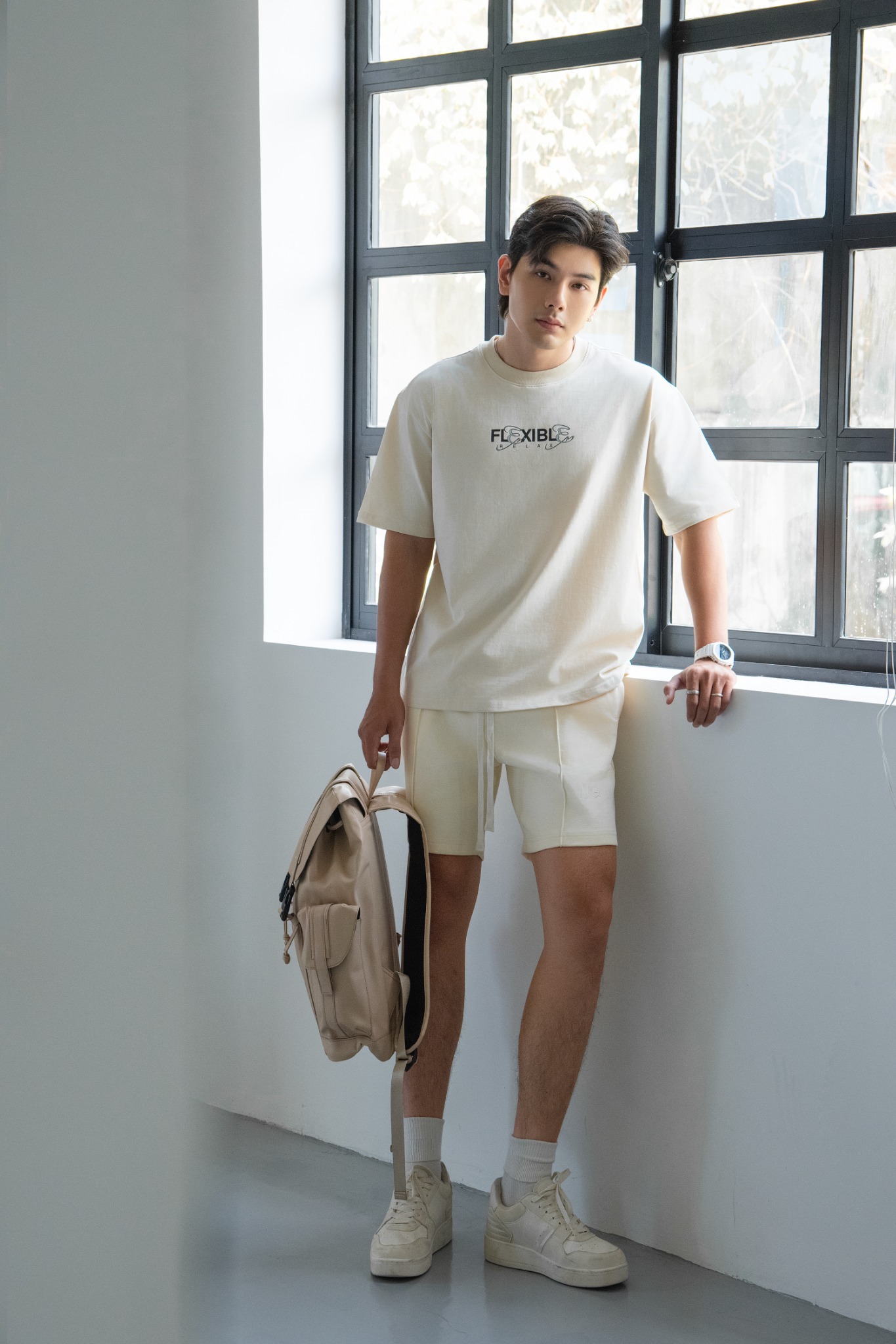 T726 FACTORY LOOSE FIT PRINTED "FLEXIBLE" T-SHIRT - BEIGE