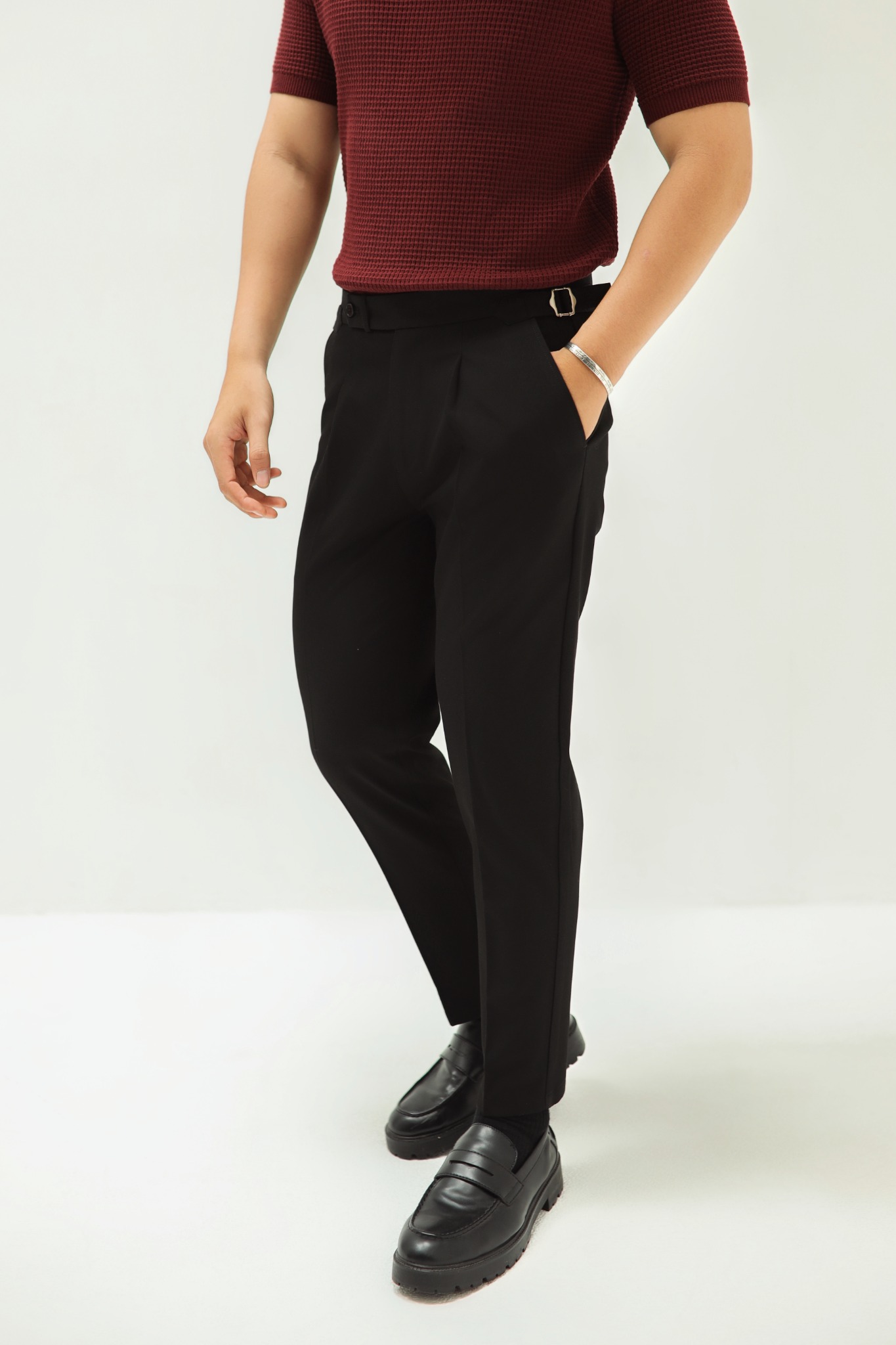 AG351 PREMIUM SLIMFIT SIDETAB TROUSERS - BLACK