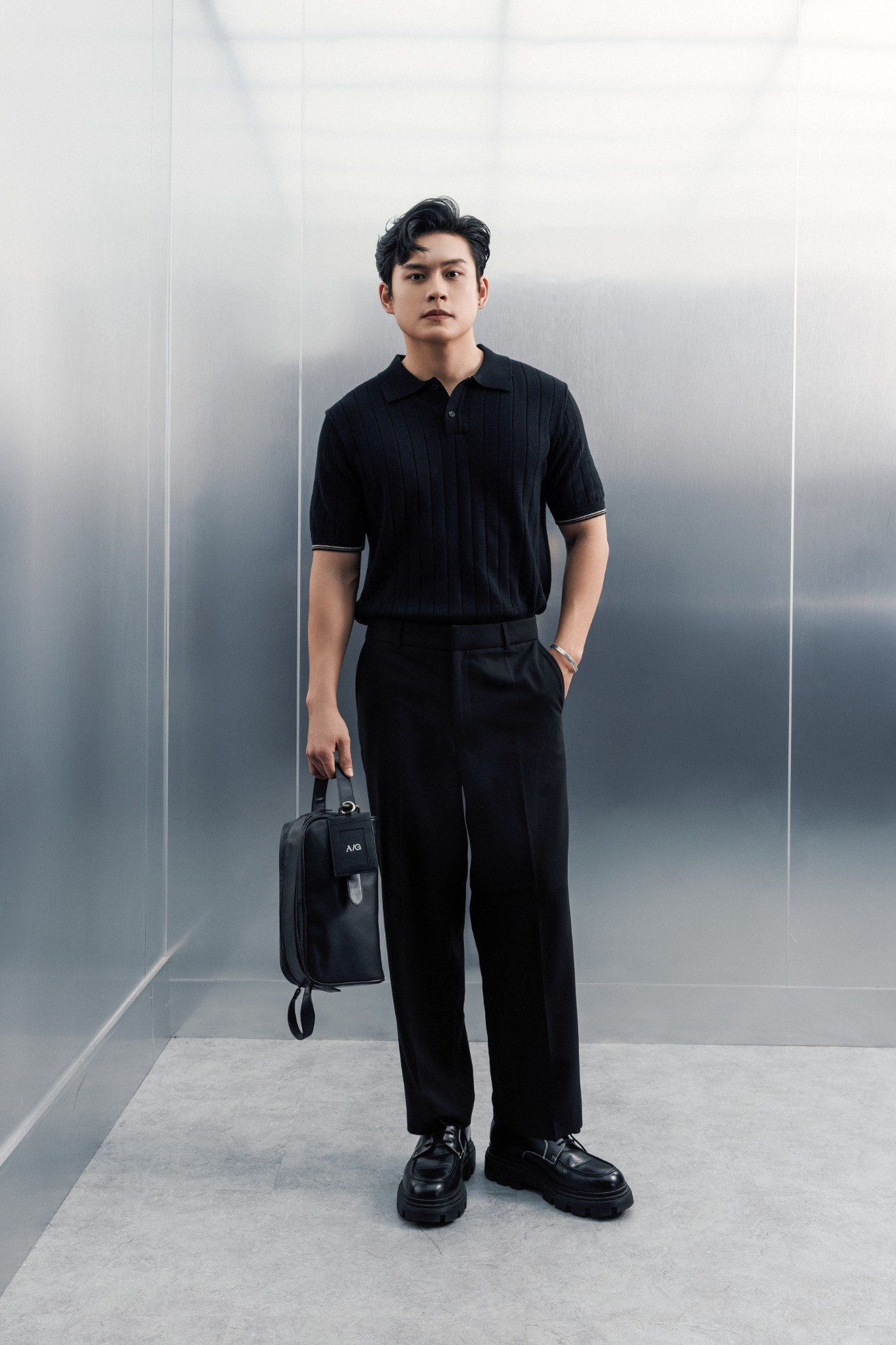 AG741 PREMIUM REGULAR FIT RIB STITCH POLO - BLACK