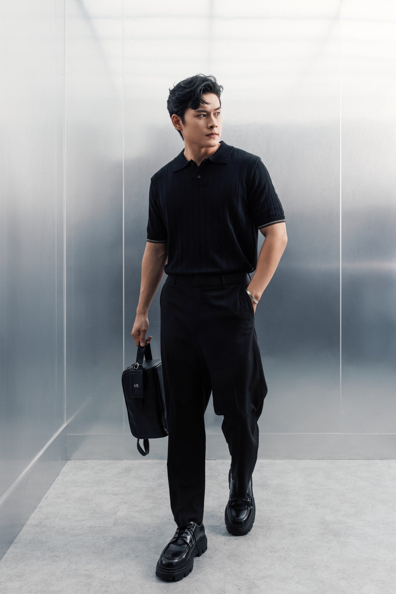 AG741 PREMIUM REGULAR FIT RIB STITCH POLO - BLACK