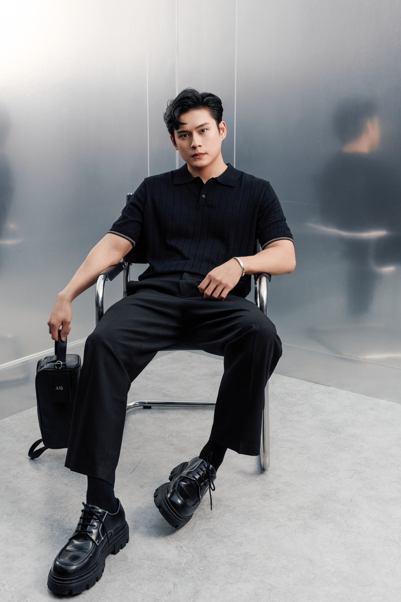 AG741 PREMIUM REGULAR FIT RIB STITCH POLO - BLACK