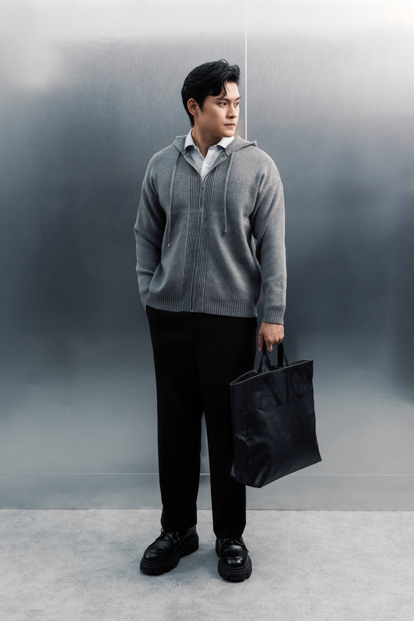 AG731 STUDIO SLIMFIT ZIP-UP RIB KNITTED JACKET - LIGHT GREY
