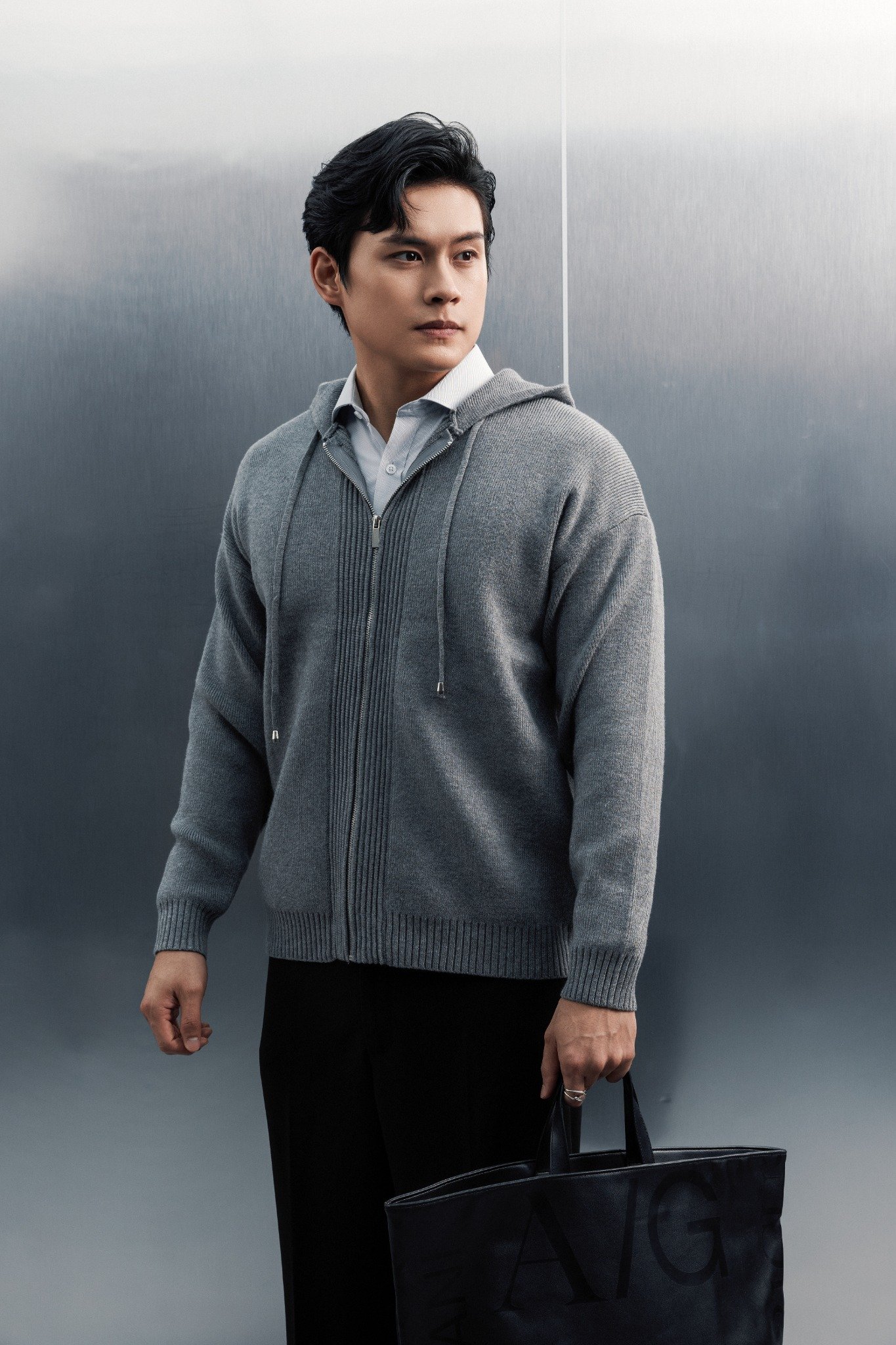 AG731 STUDIO SLIMFIT ZIP-UP RIB KNITTED JACKET - LIGHT GREY