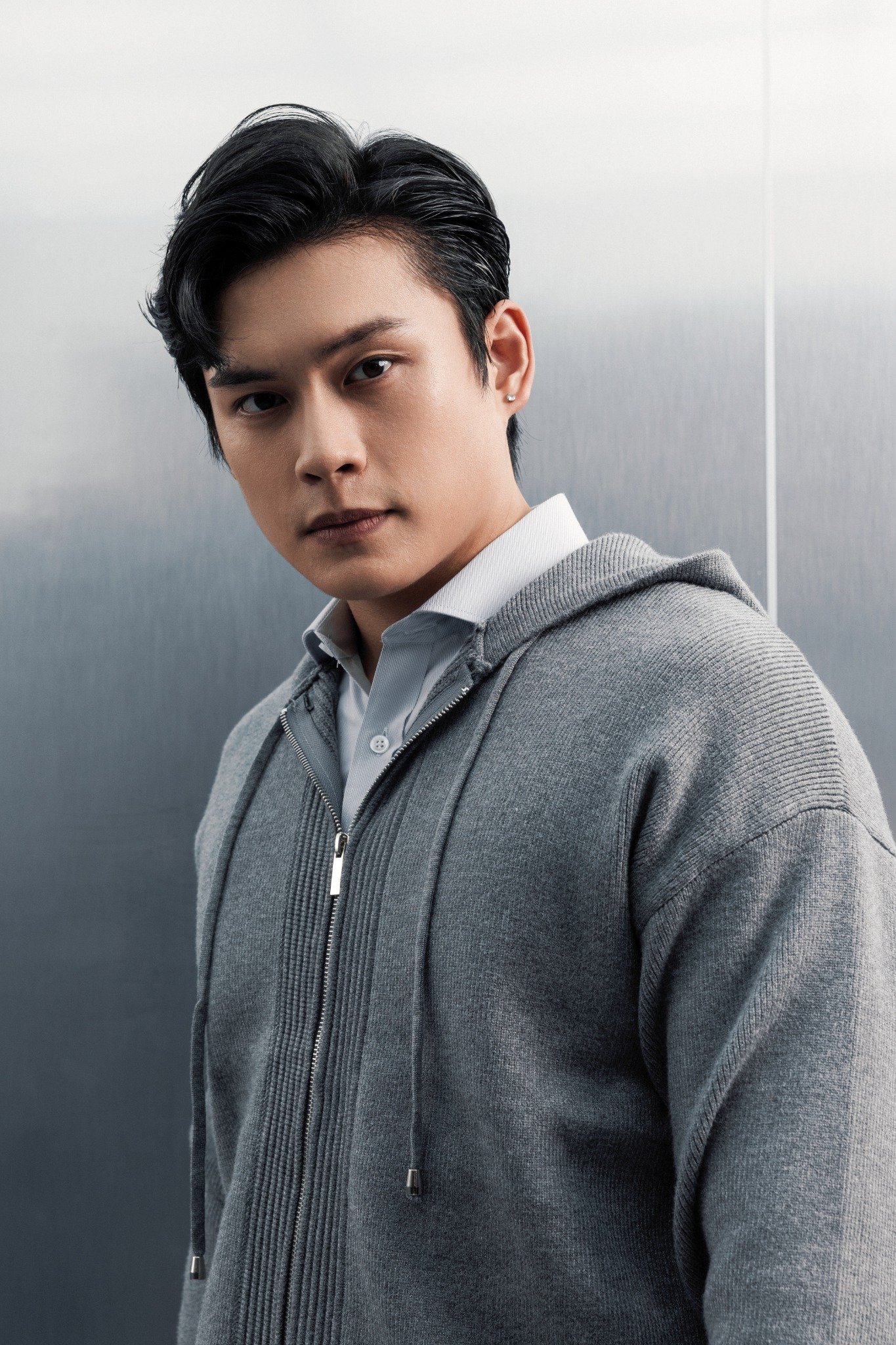 AG731 STUDIO SLIMFIT ZIP-UP RIB KNITTED JACKET - LIGHT GREY