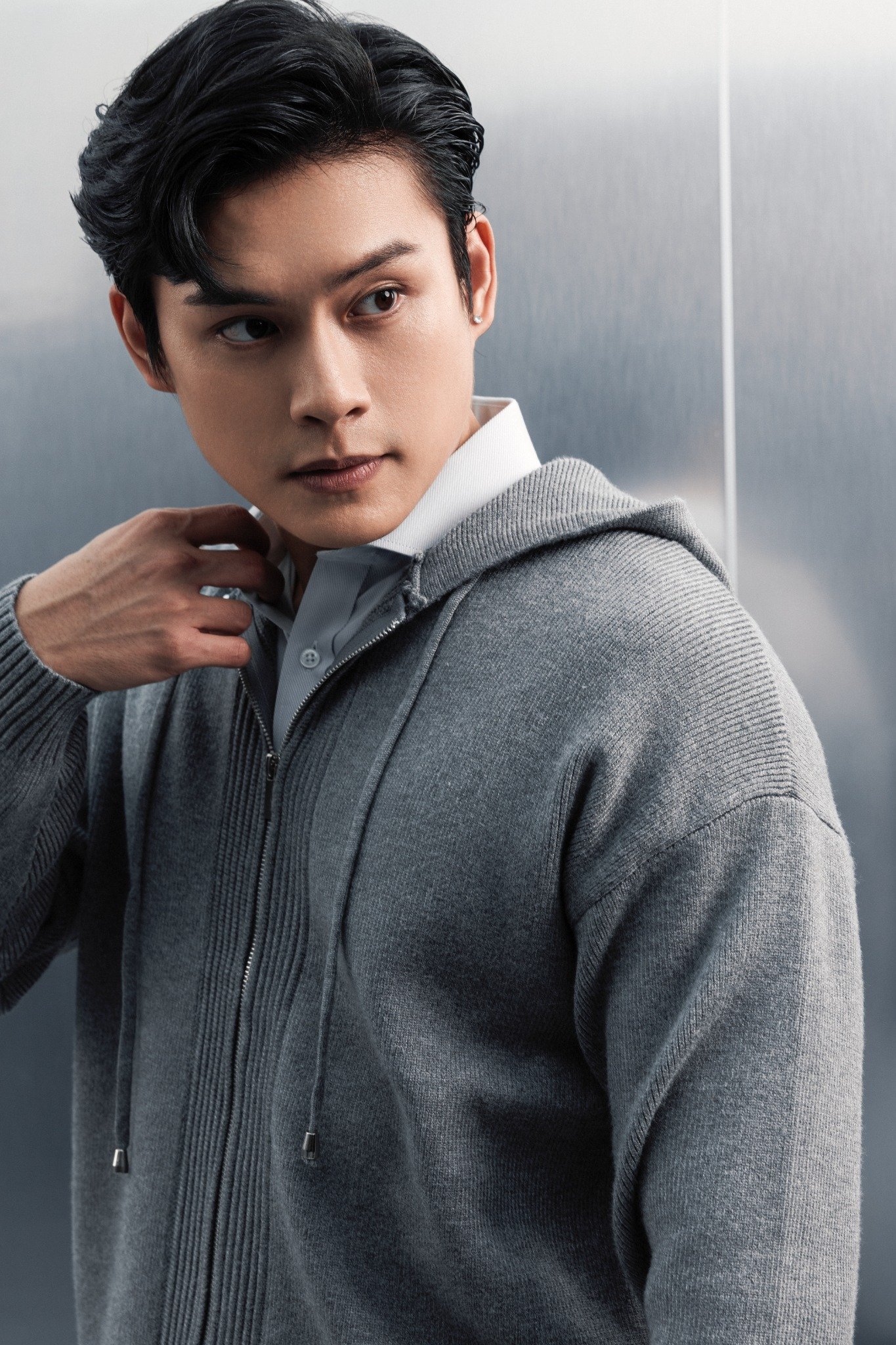 AG731 STUDIO SLIMFIT ZIP-UP RIB KNITTED JACKET - LIGHT GREY