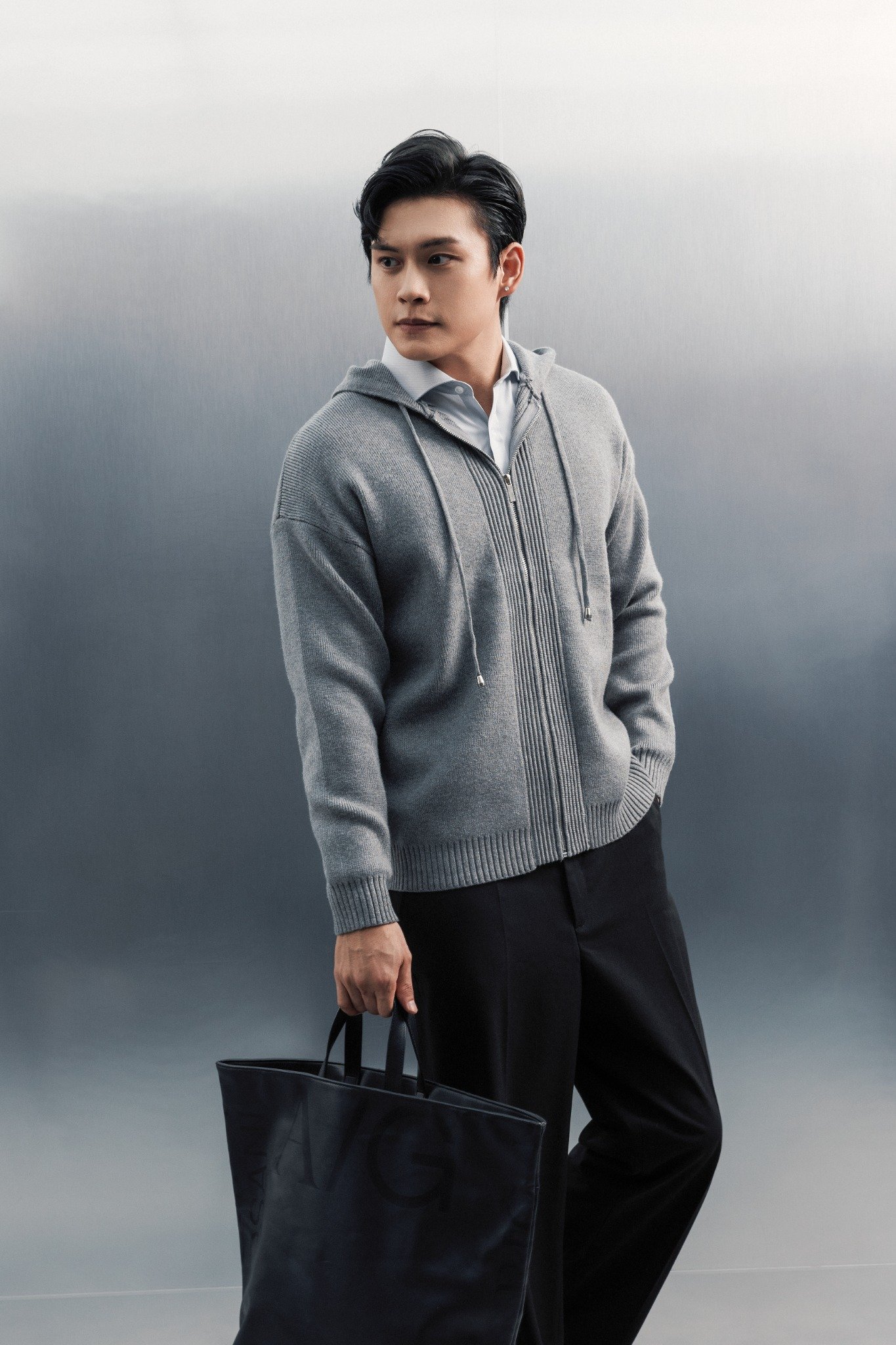 AG731 STUDIO SLIMFIT ZIP-UP RIB KNITTED JACKET - LIGHT GREY