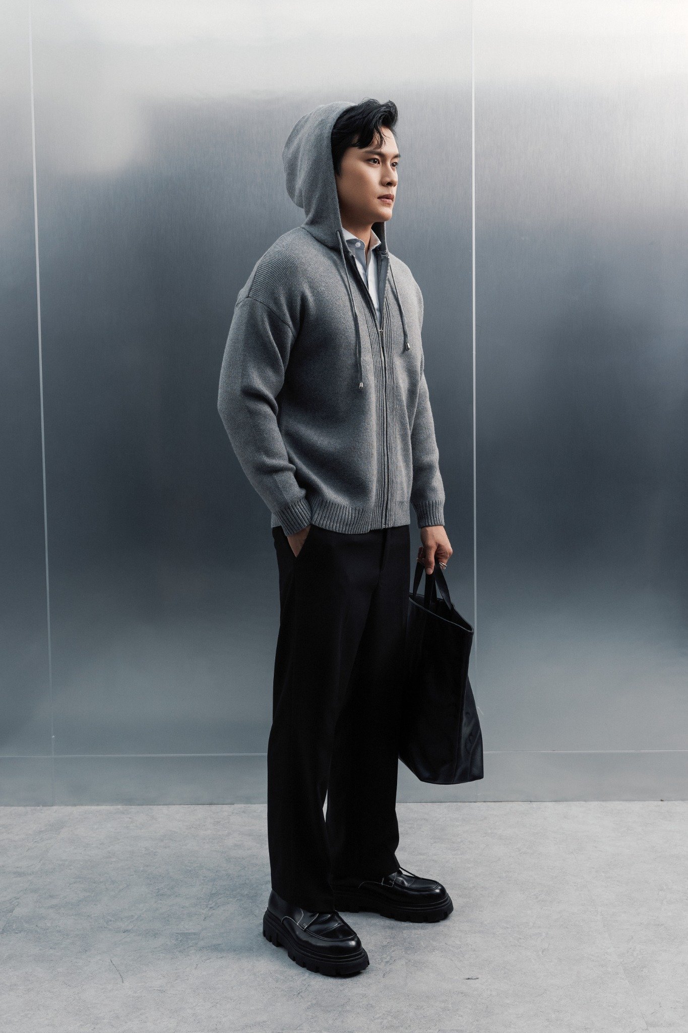 AG731 STUDIO SLIMFIT ZIP-UP RIB KNITTED JACKET - LIGHT GREY