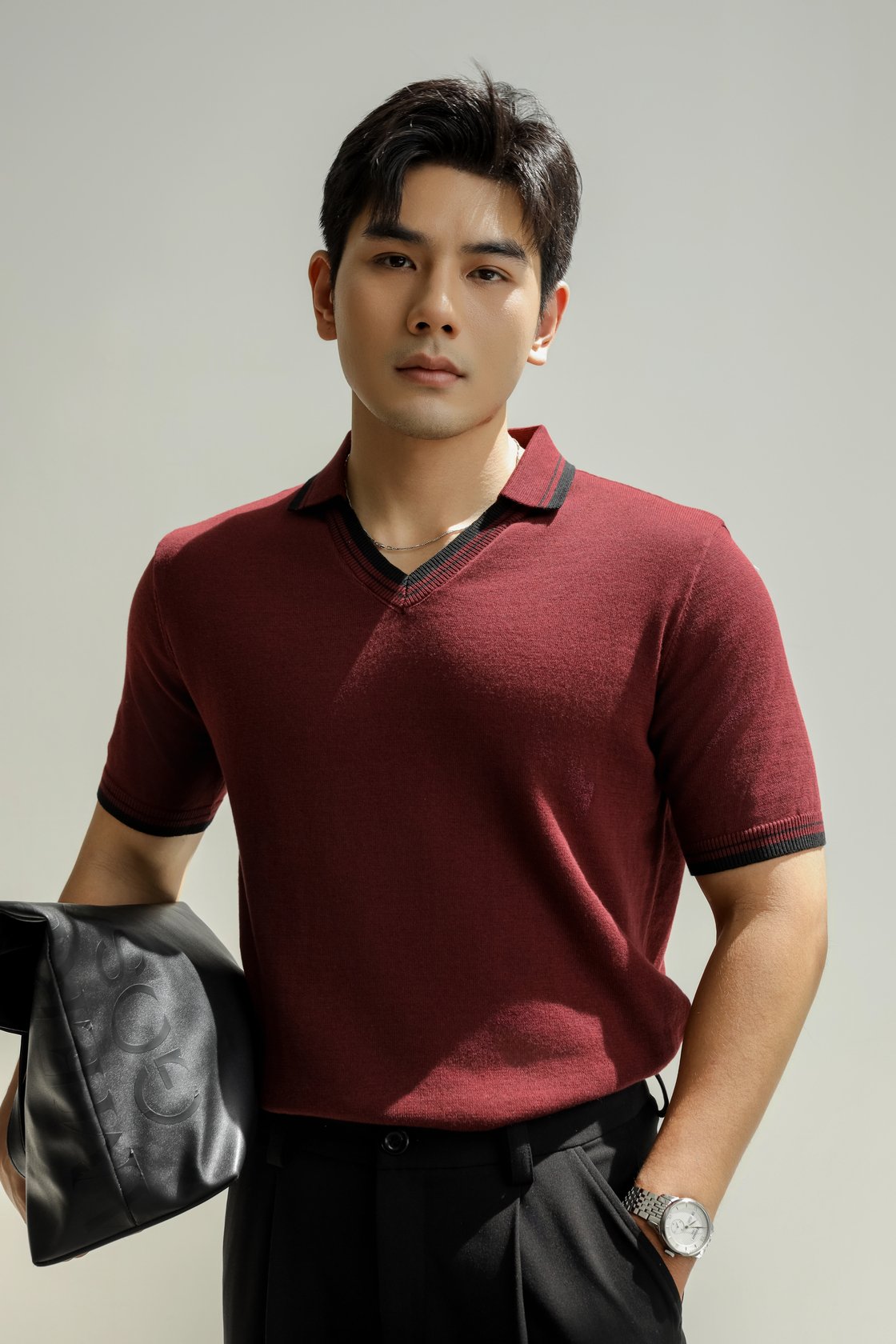 AG753 PREMIUM REGULAR FIT KNIT POLO - DARK RED