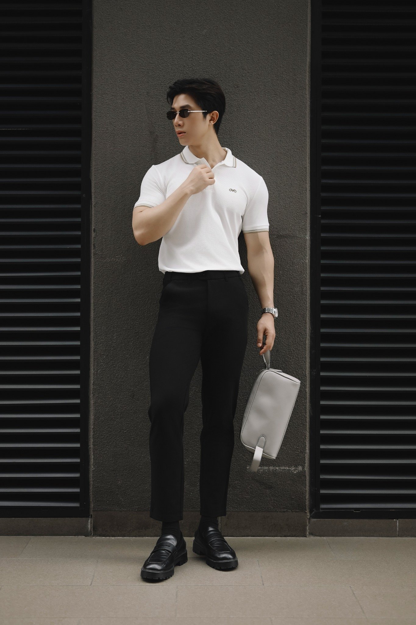 AG6101 PREMIUM SLIMFIT POLO - WHITE.BEIGE