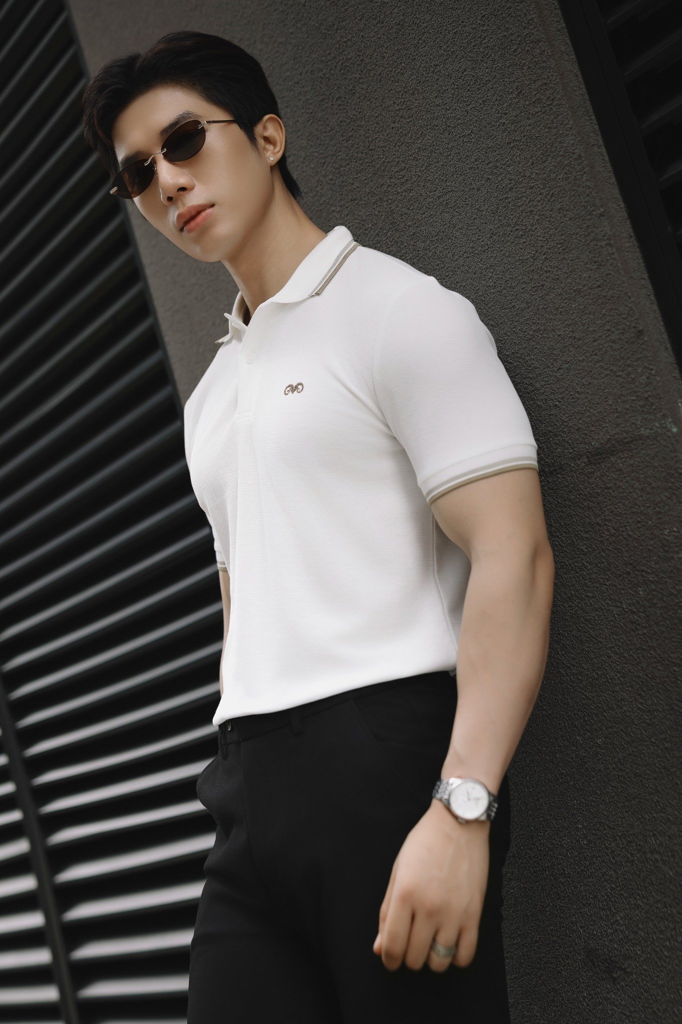 AG6101 PREMIUM SLIMFIT POLO - WHITE.BEIGE