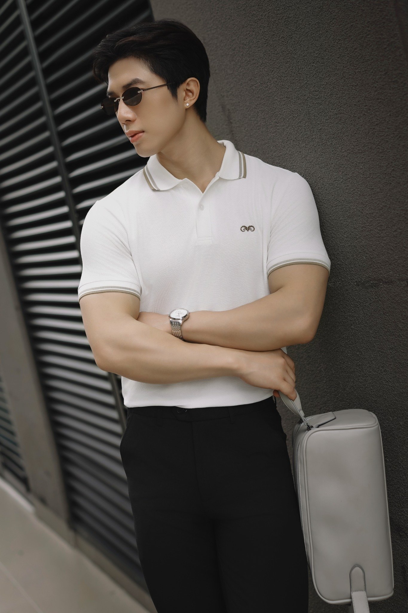 AG6101 PREMIUM SLIMFIT POLO - WHITE.BEIGE