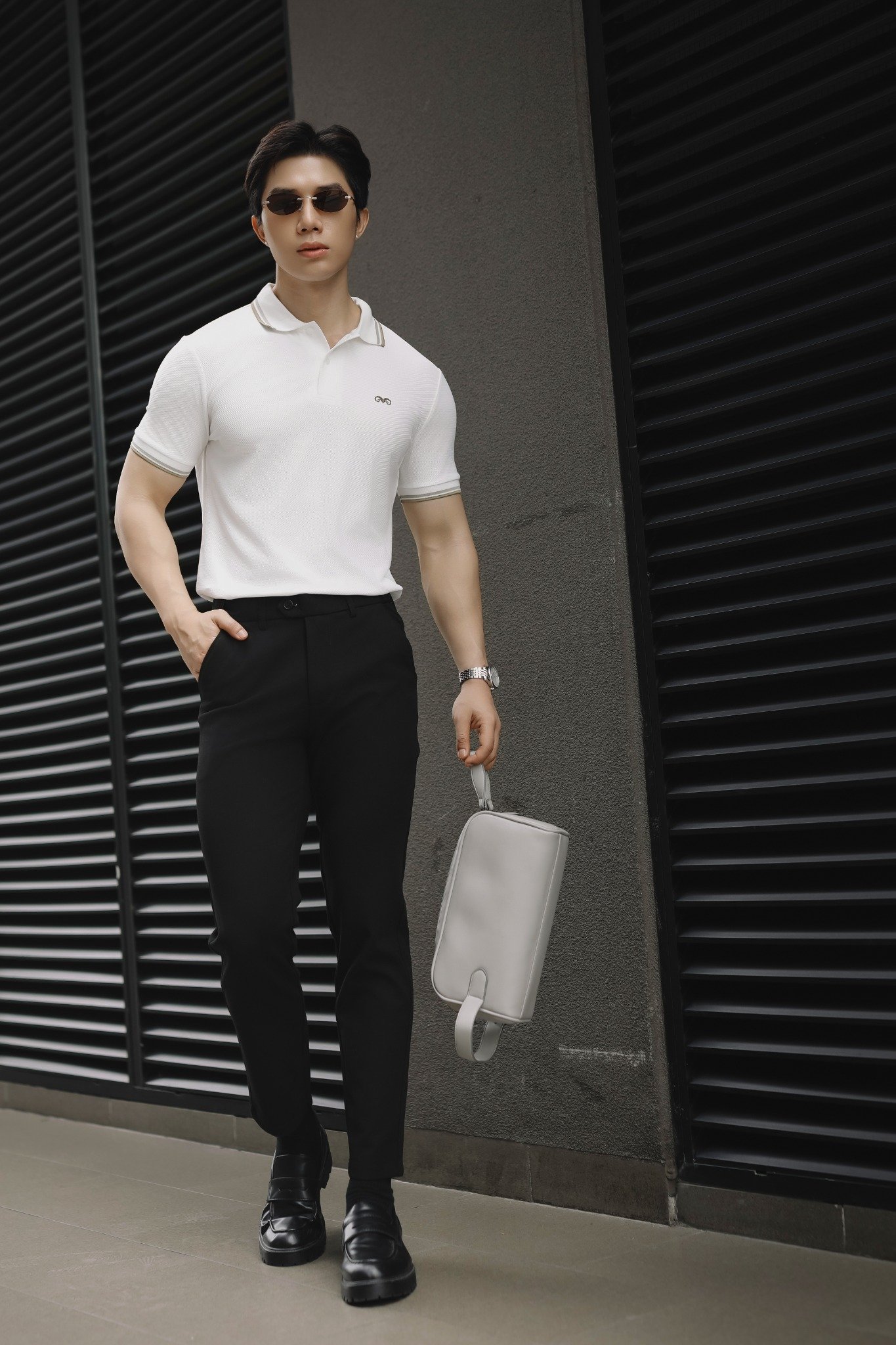 AG6101 PREMIUM SLIMFIT POLO - WHITE.BEIGE