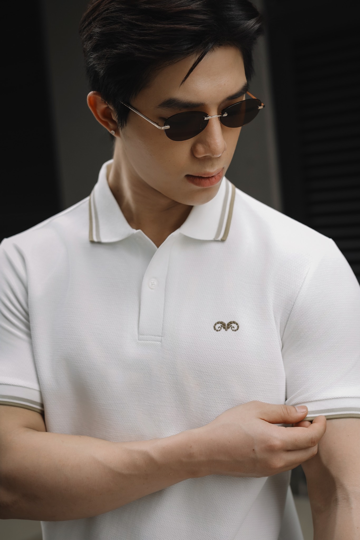 AG6101 PREMIUM SLIMFIT POLO - WHITE.BEIGE