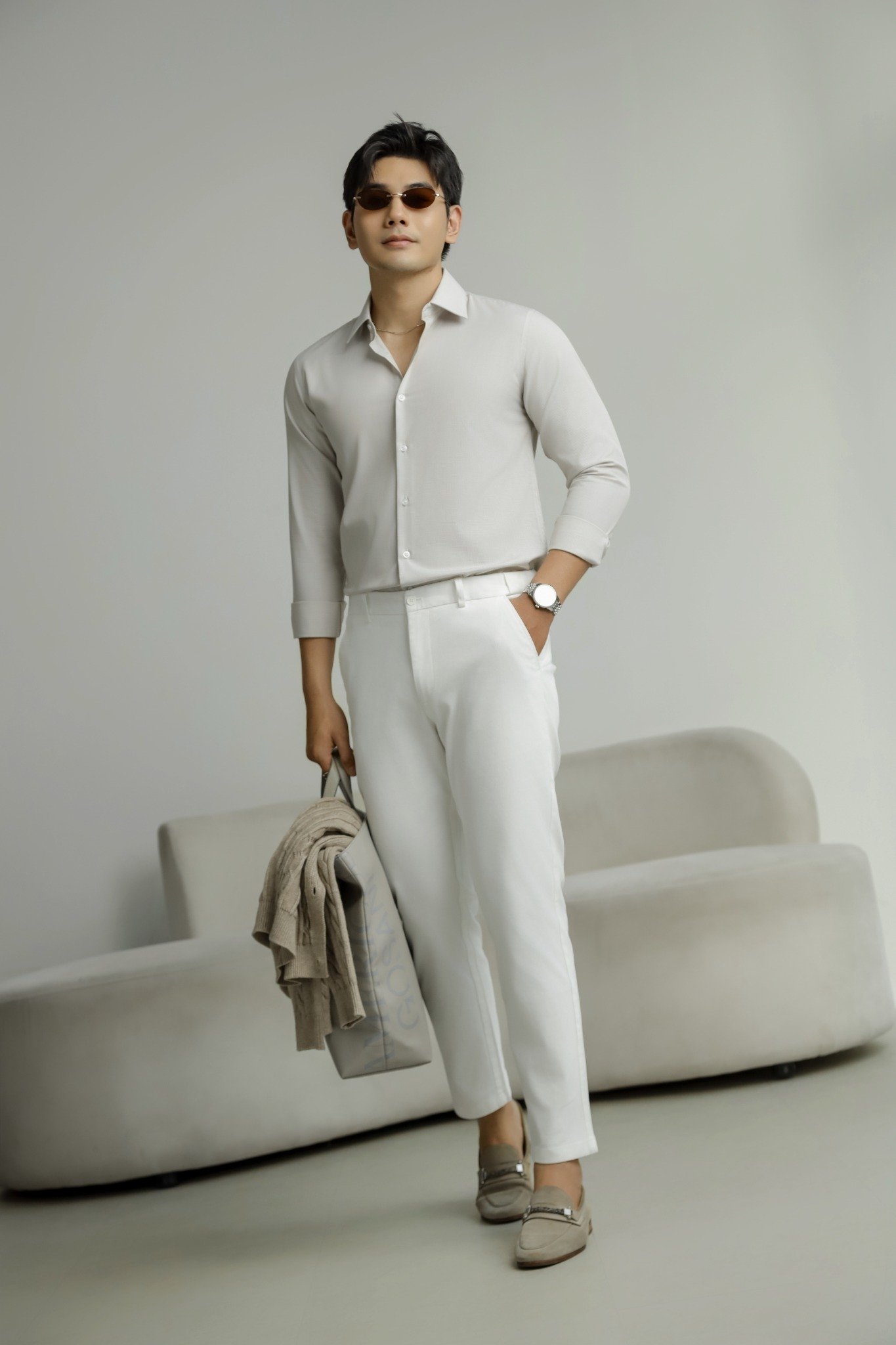 AG3P3 PREMIUM SLIMFIT TEXTURE SHIRT - LIGHT GREY