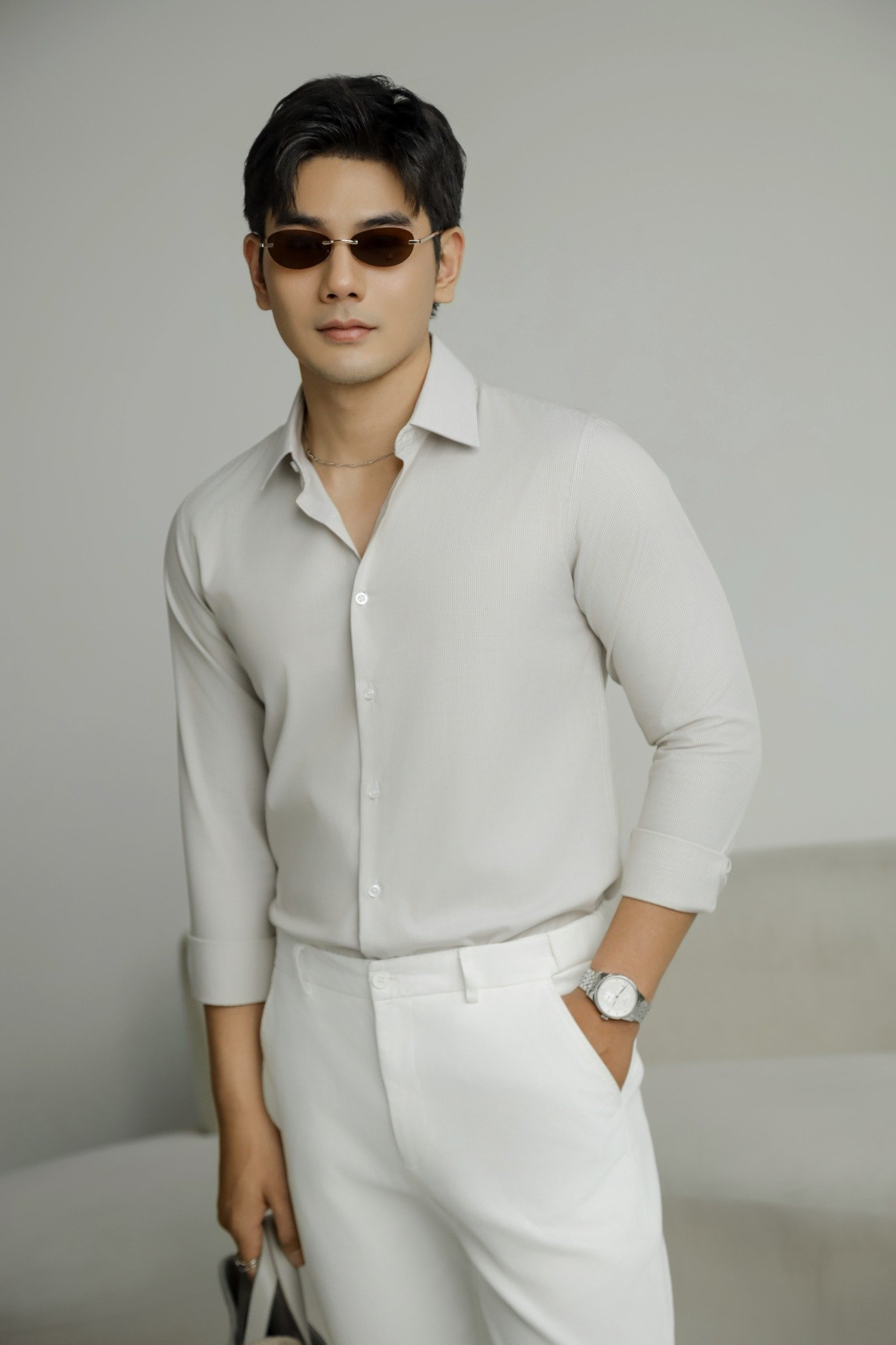 AG3P3 PREMIUM SLIMFIT TEXTURE SHIRT - LIGHT GREY