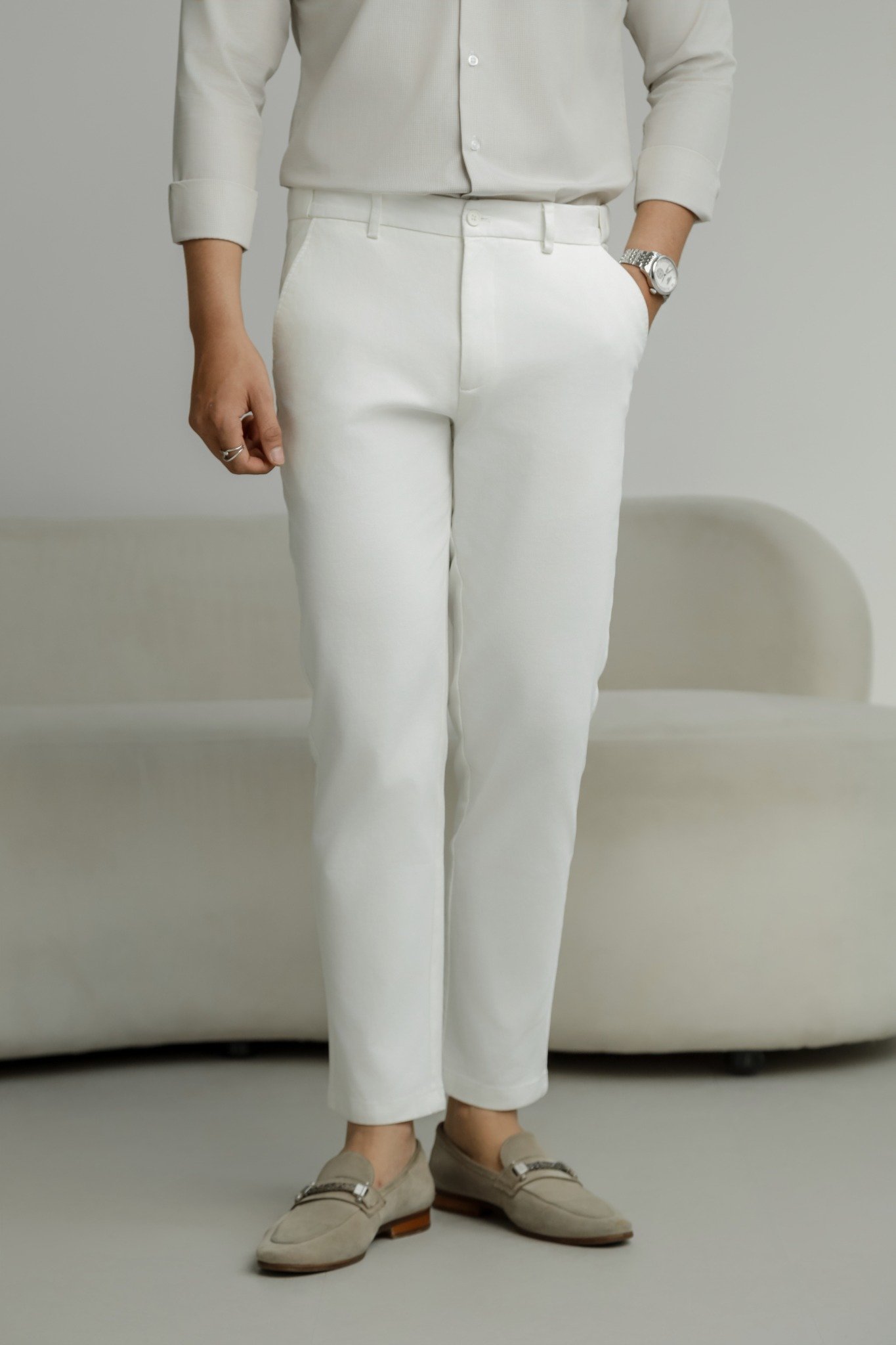 AG150 PREMIUM SLIMFIT KHAKI TROUSERS - WHITE