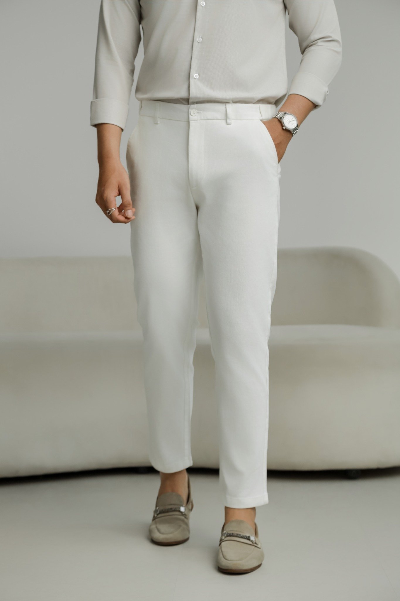 AG150 PREMIUM SLIMFIT KHAKI TROUSERS - WHITE