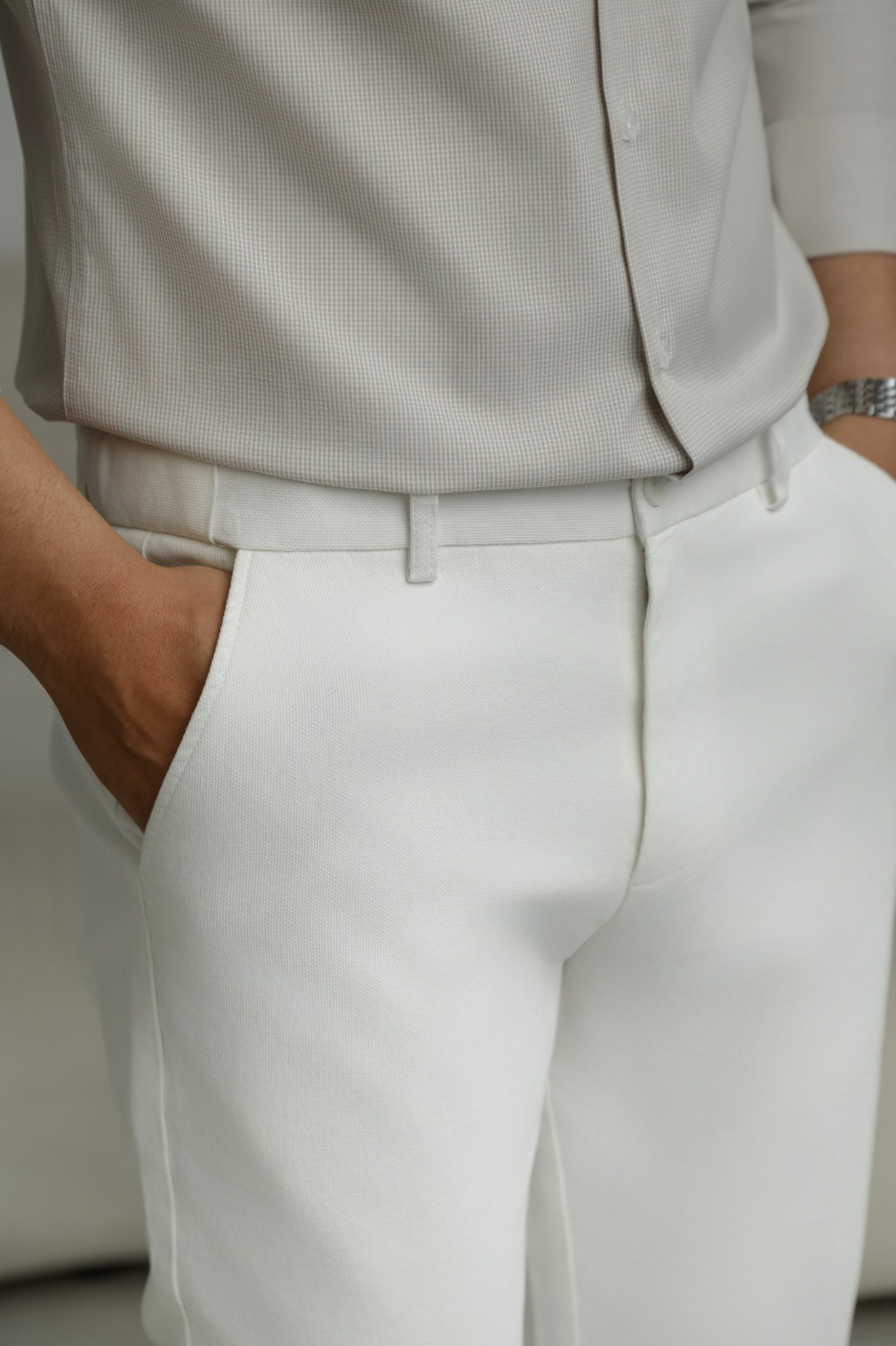 AG150 PREMIUM SLIMFIT KHAKI TROUSERS - WHITE