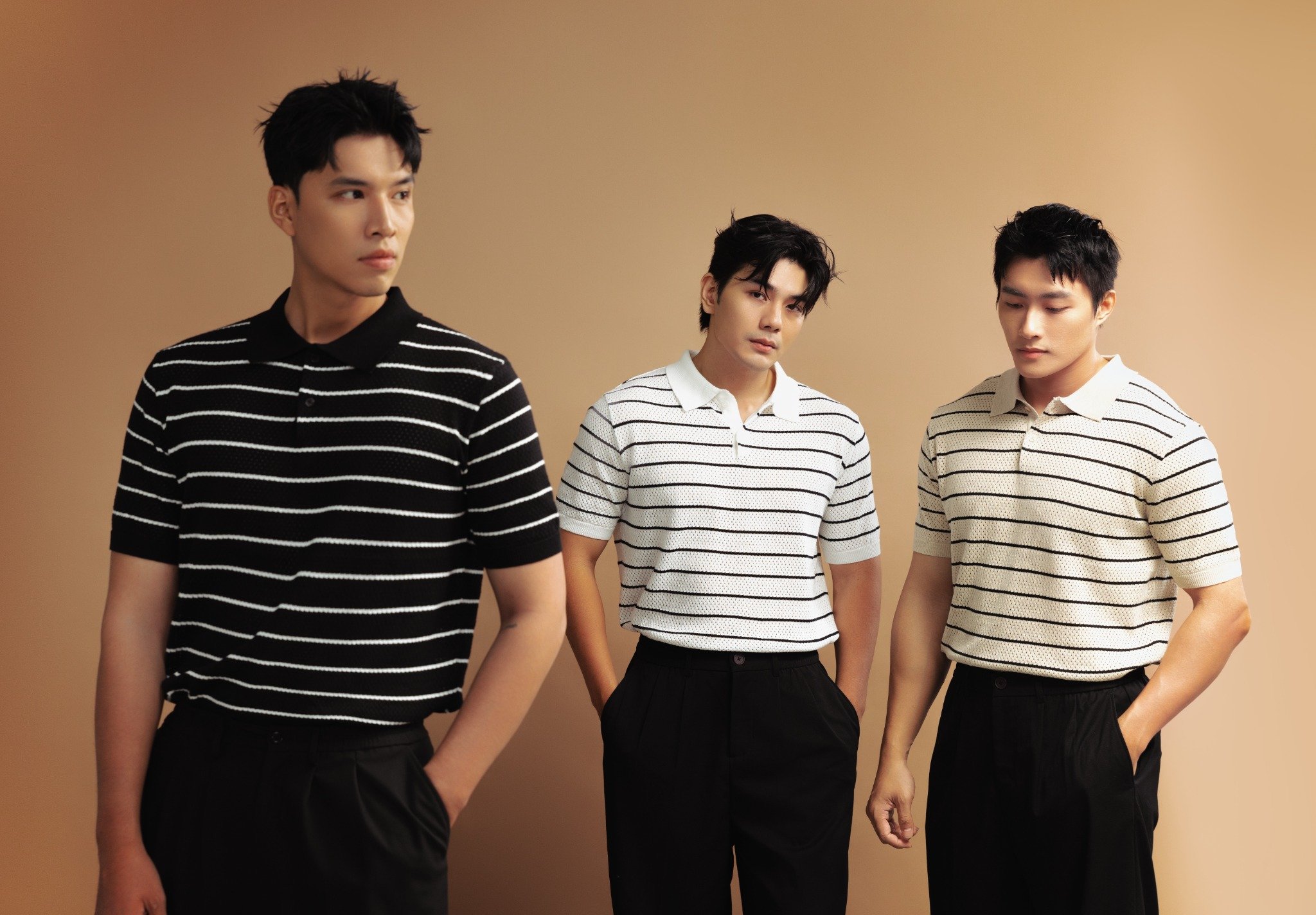 AG735 PREMIUM REGULAR FIT STRIPED KNIT POLO - BLACK