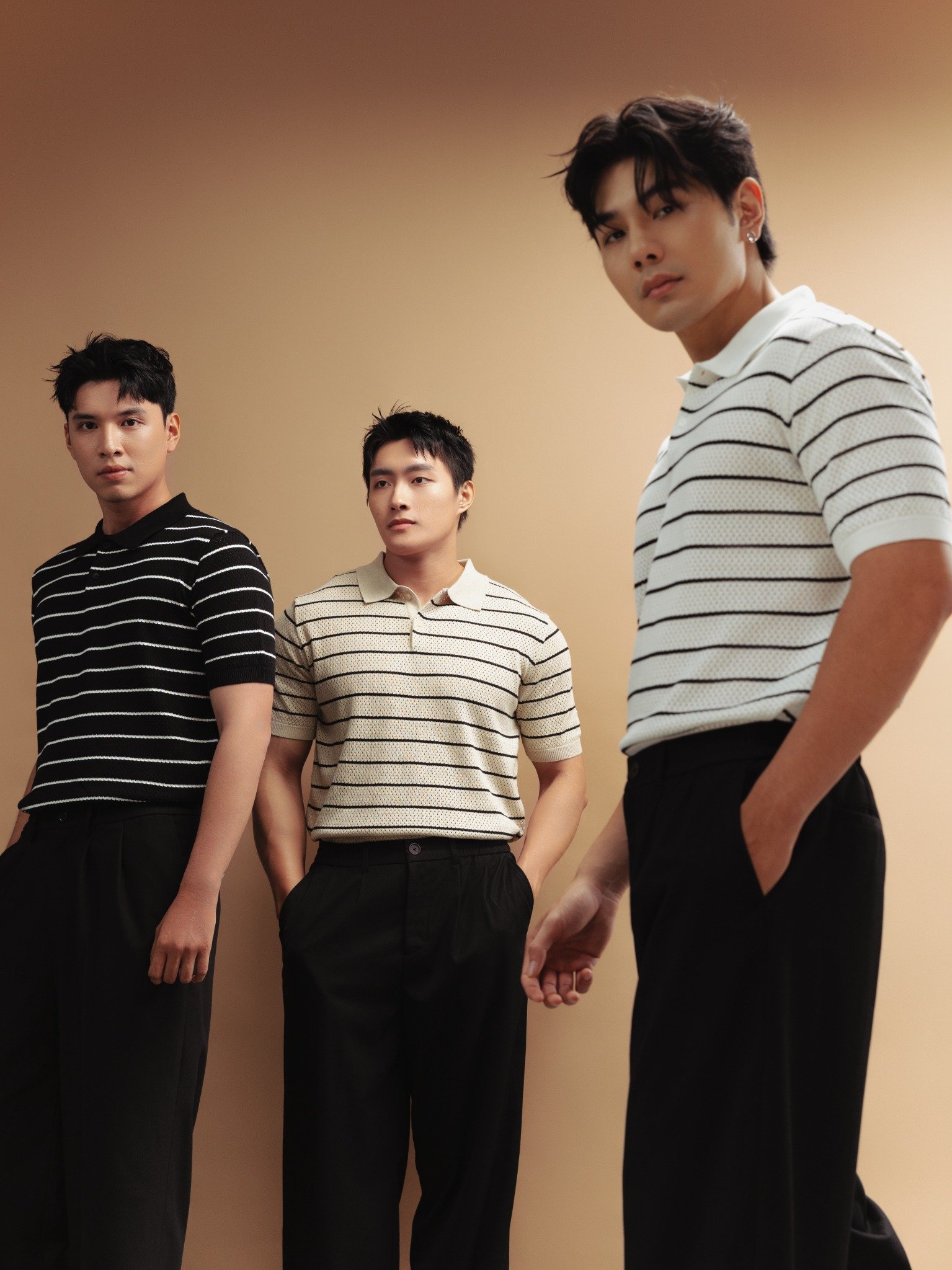 AG735 PREMIUM REGULAR FIT STRIPED KNIT POLO - BLACK