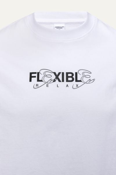  T726 FACTORY LOOSE FIT PRINTED "FLEXIBLE" T-SHIRT - WHITE 