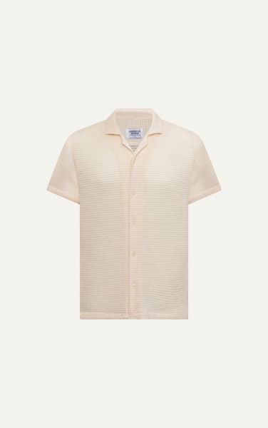  AG533 STUDIO LOOSE FIT CROCHET CUBAN SHIRT - OFF WHITE