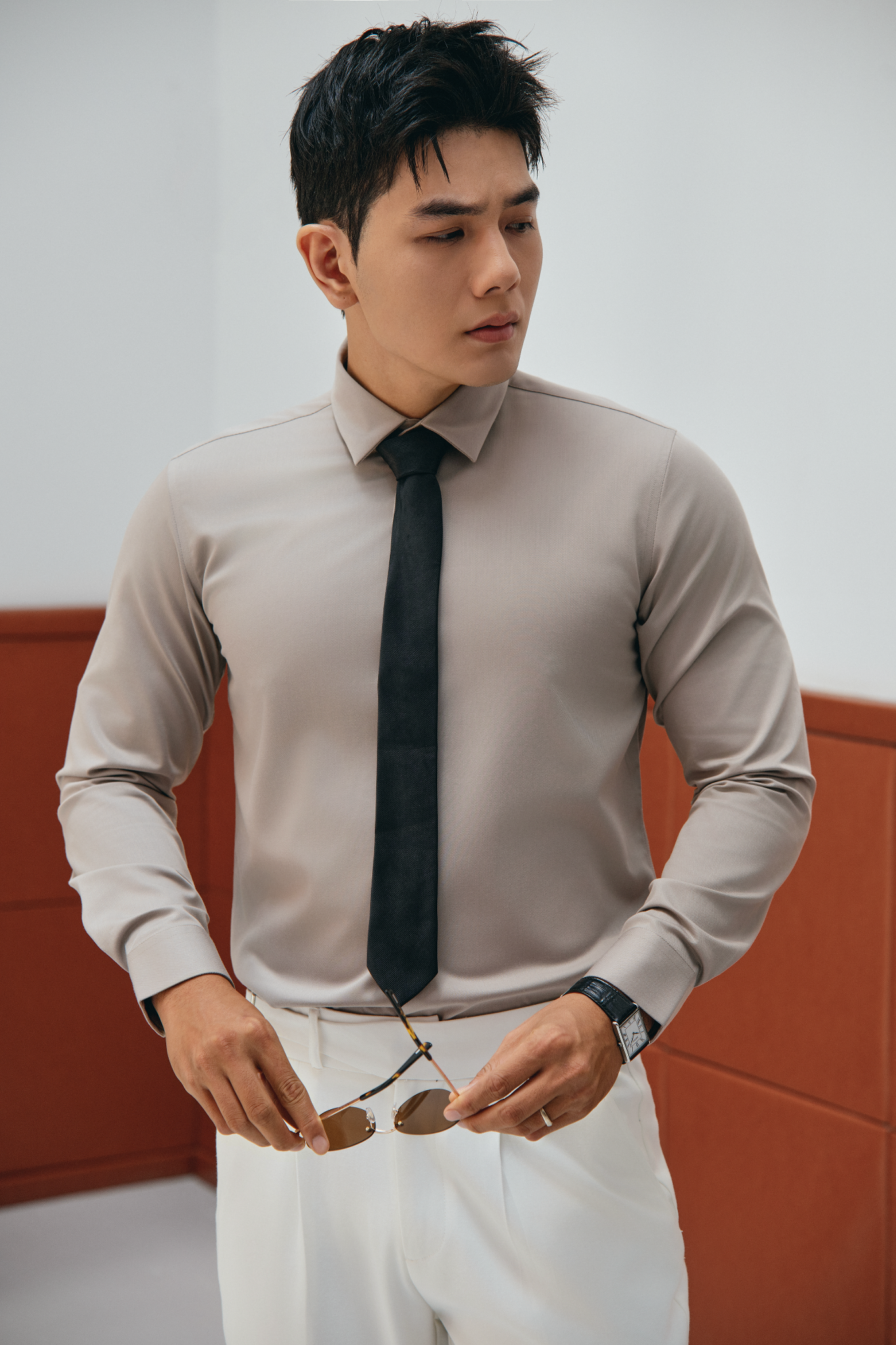AG007 PREMIUM SLIMFIT TEXTURE SHIRT - BROWN