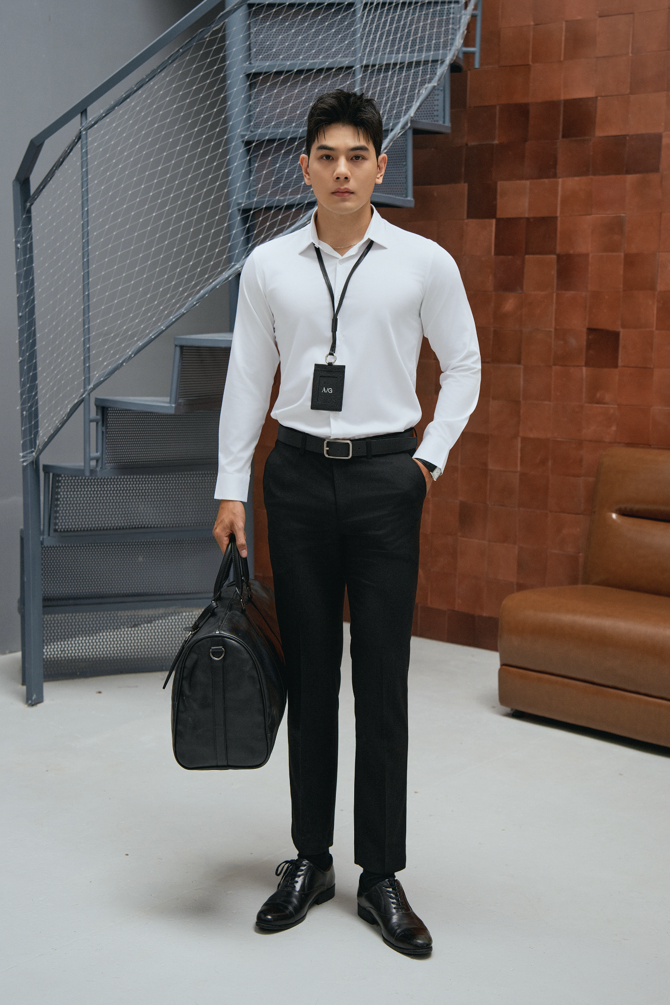 AG007 PREMIUM SLIMFIT TEXTURE SHIRT - WHITE