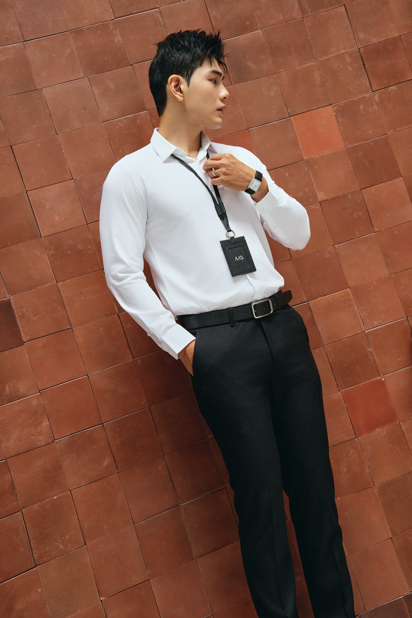 AG007 PREMIUM SLIMFIT TEXTURE SHIRT - WHITE