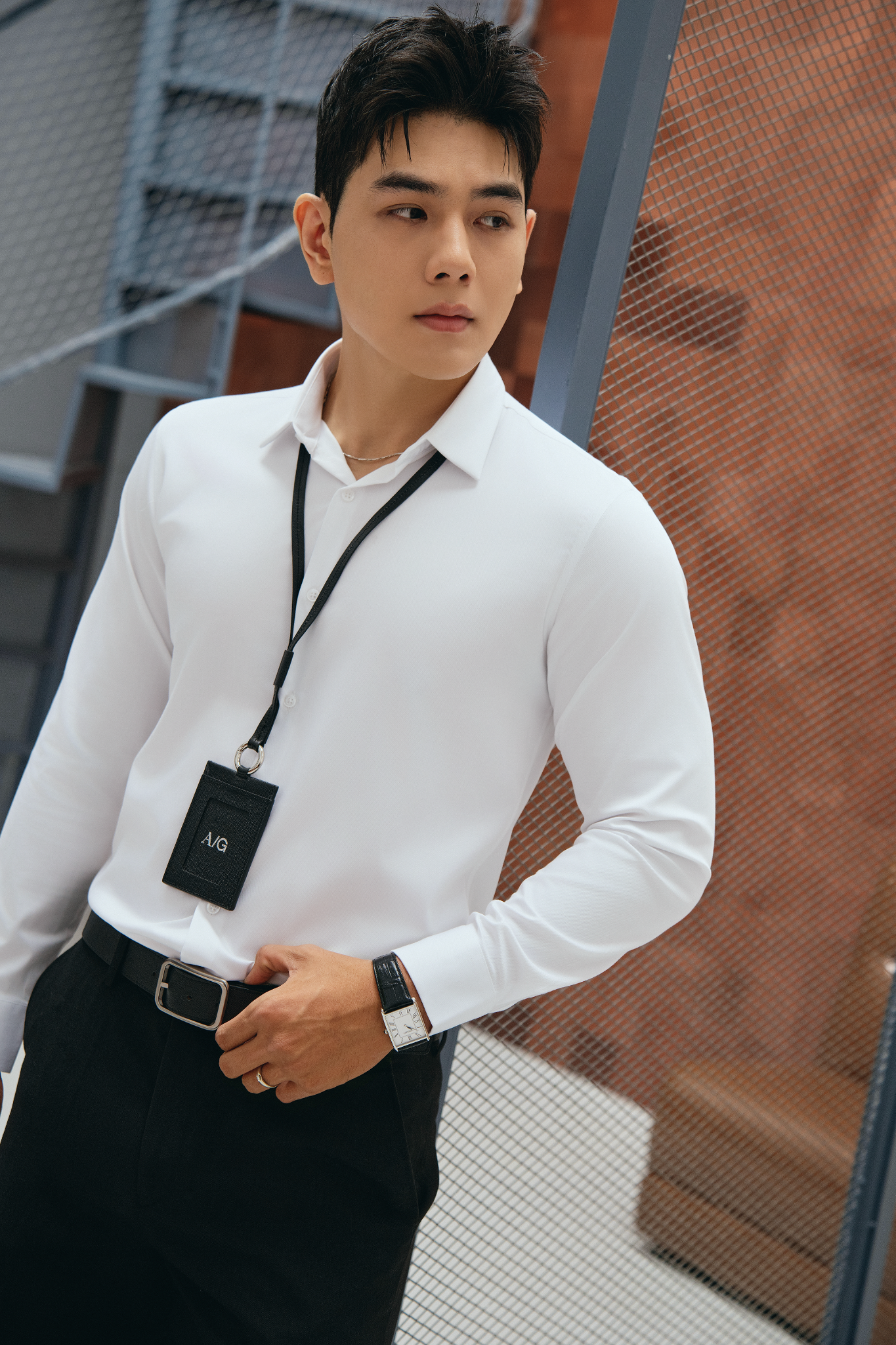 AG007 PREMIUM SLIMFIT TEXTURE SHIRT - WHITE