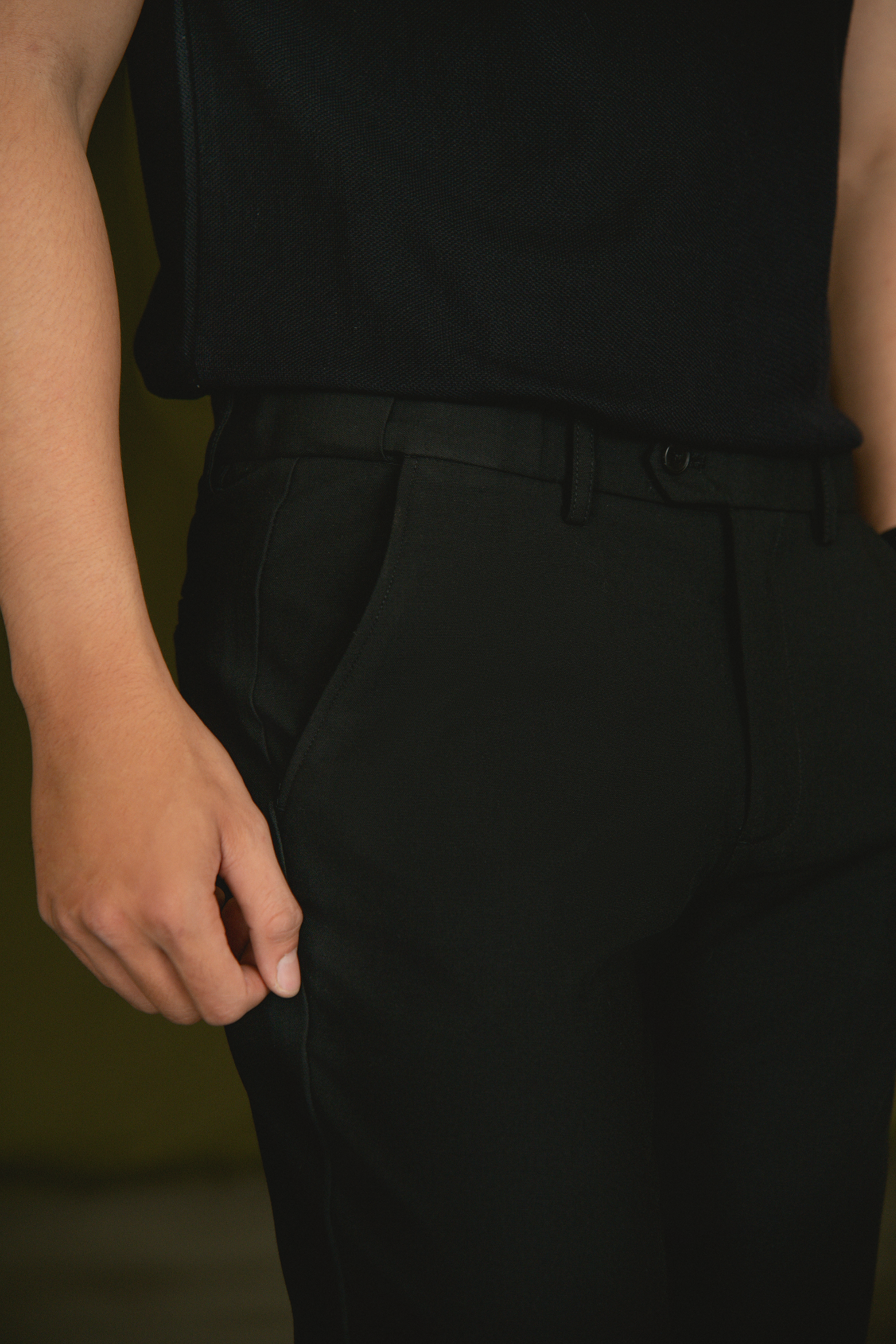 AG251 PREMIUM SLIMFIT ELASTIC WAIST TROUSERS - BLACK