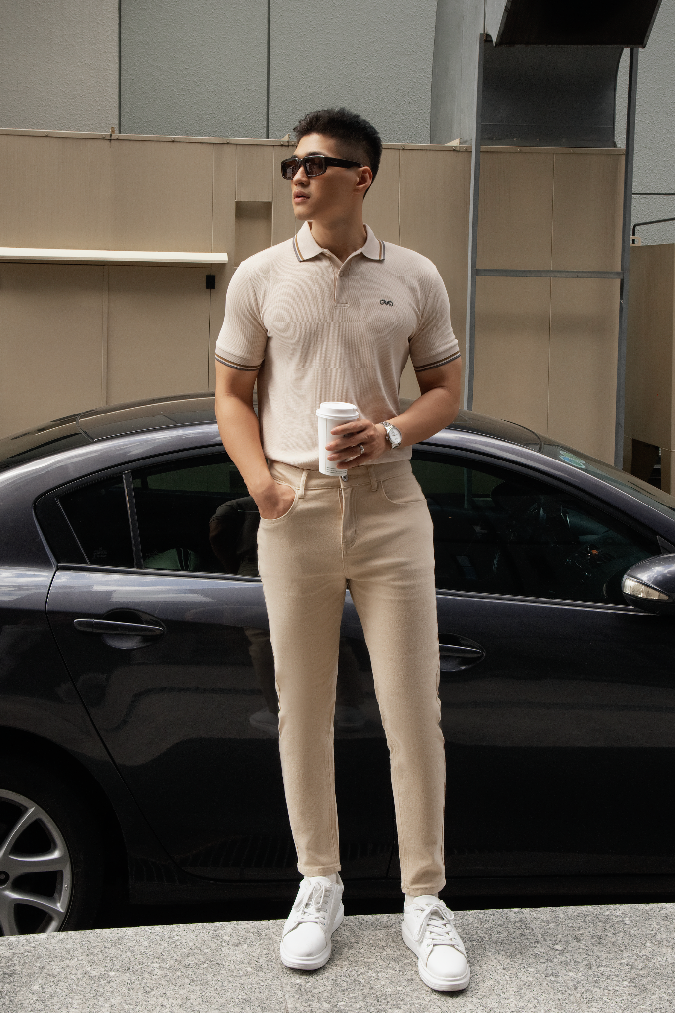 AG6101 PREMIUM SLIMFIT POLO - BEIGE